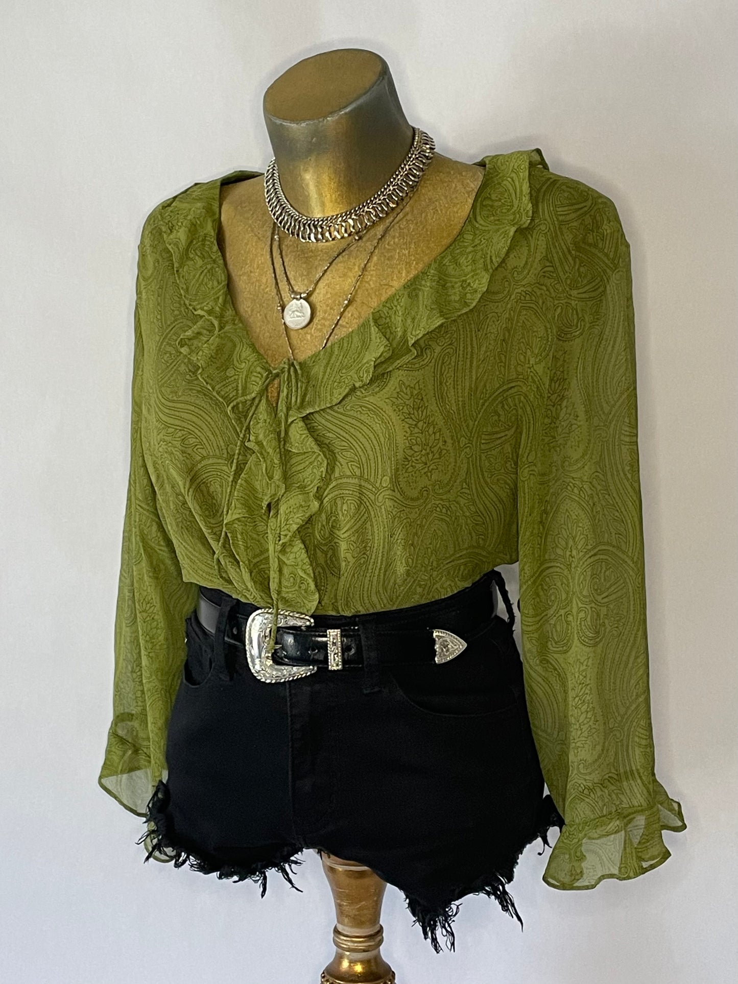 Y2K GREEN RUFFLE TOP