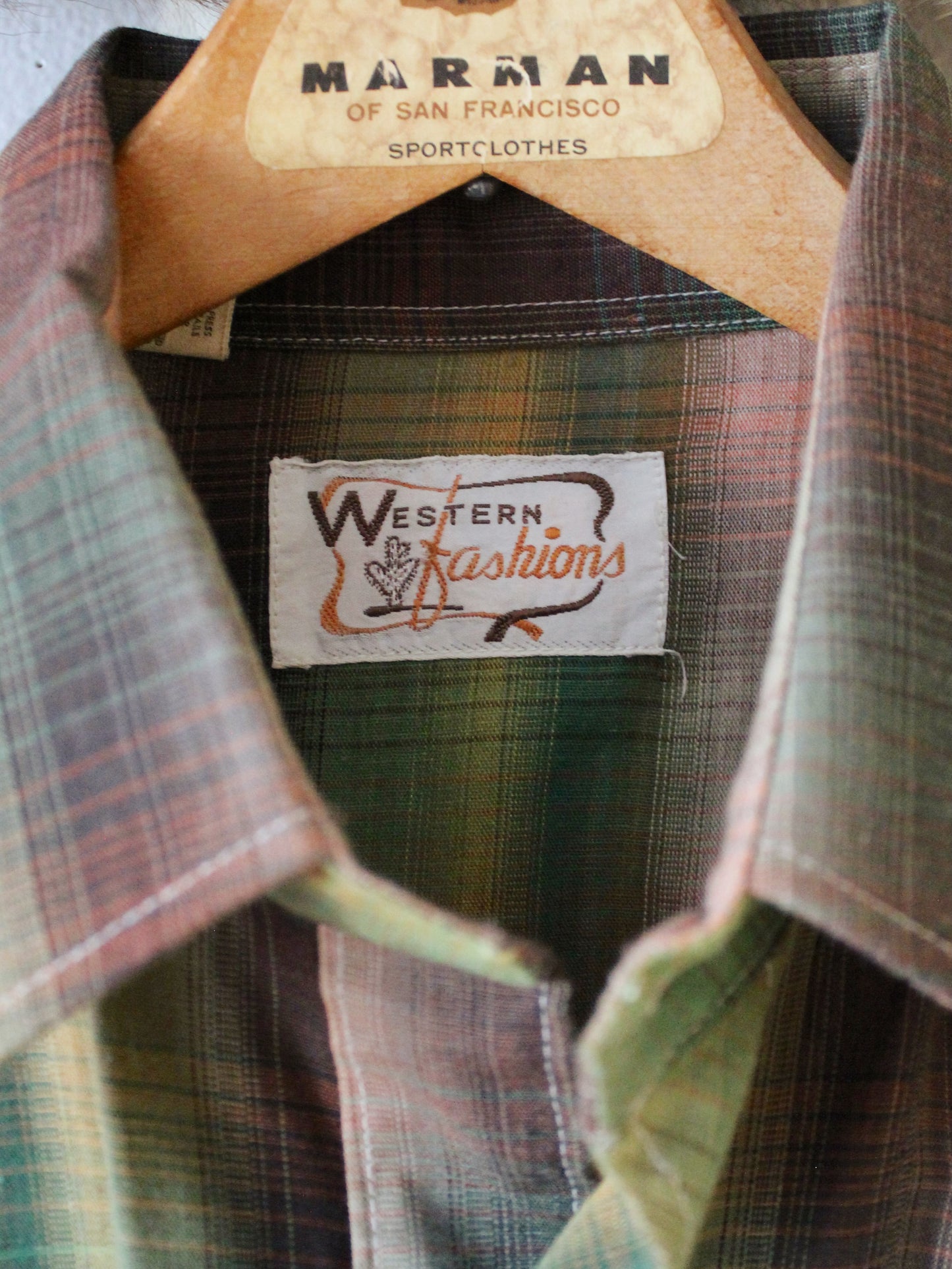 VINTAGE GREEN MULTI PLAID PEARL SNAP BUTTON-UP