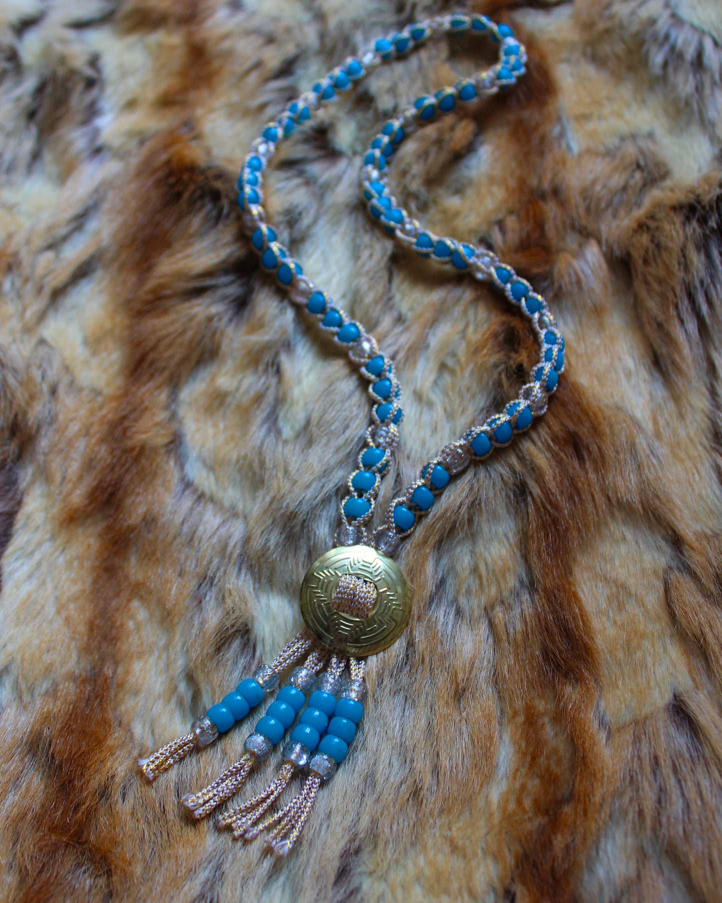 GOLD CONCHO BEADED BOLO NECKLACE