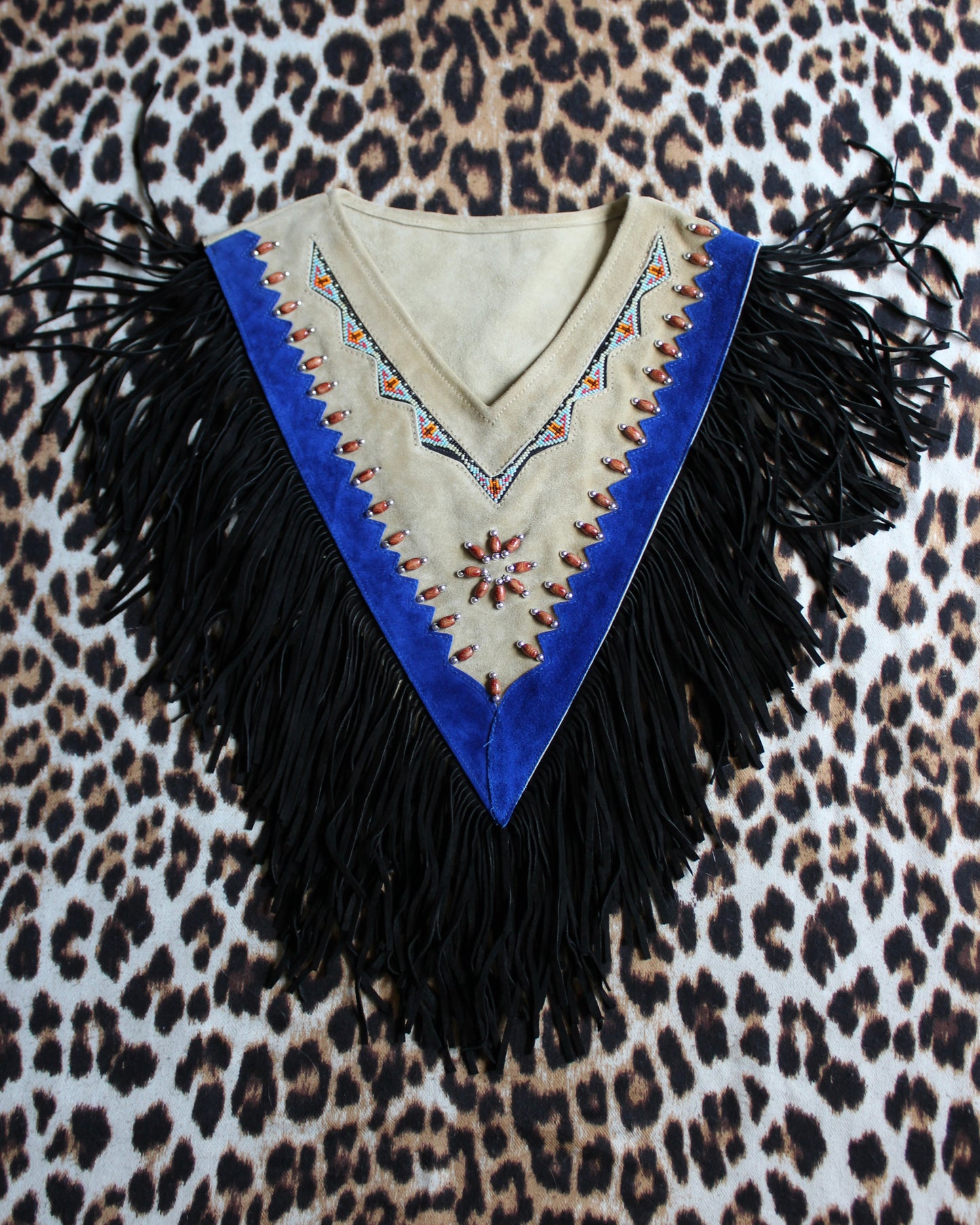 SUEDE BEADED FRINGE PONCHO