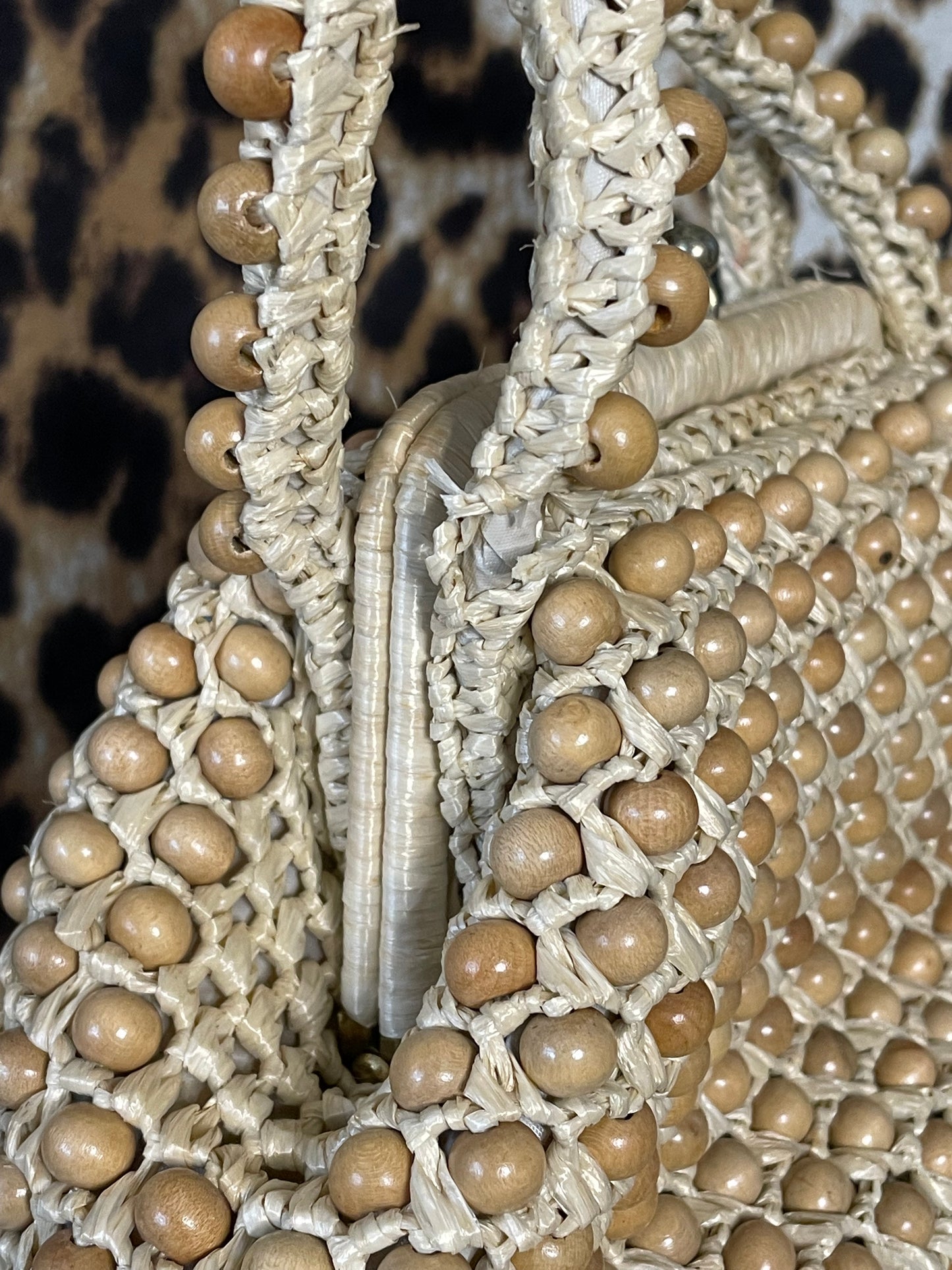 VINTAGE WOOD BEADED BAG
