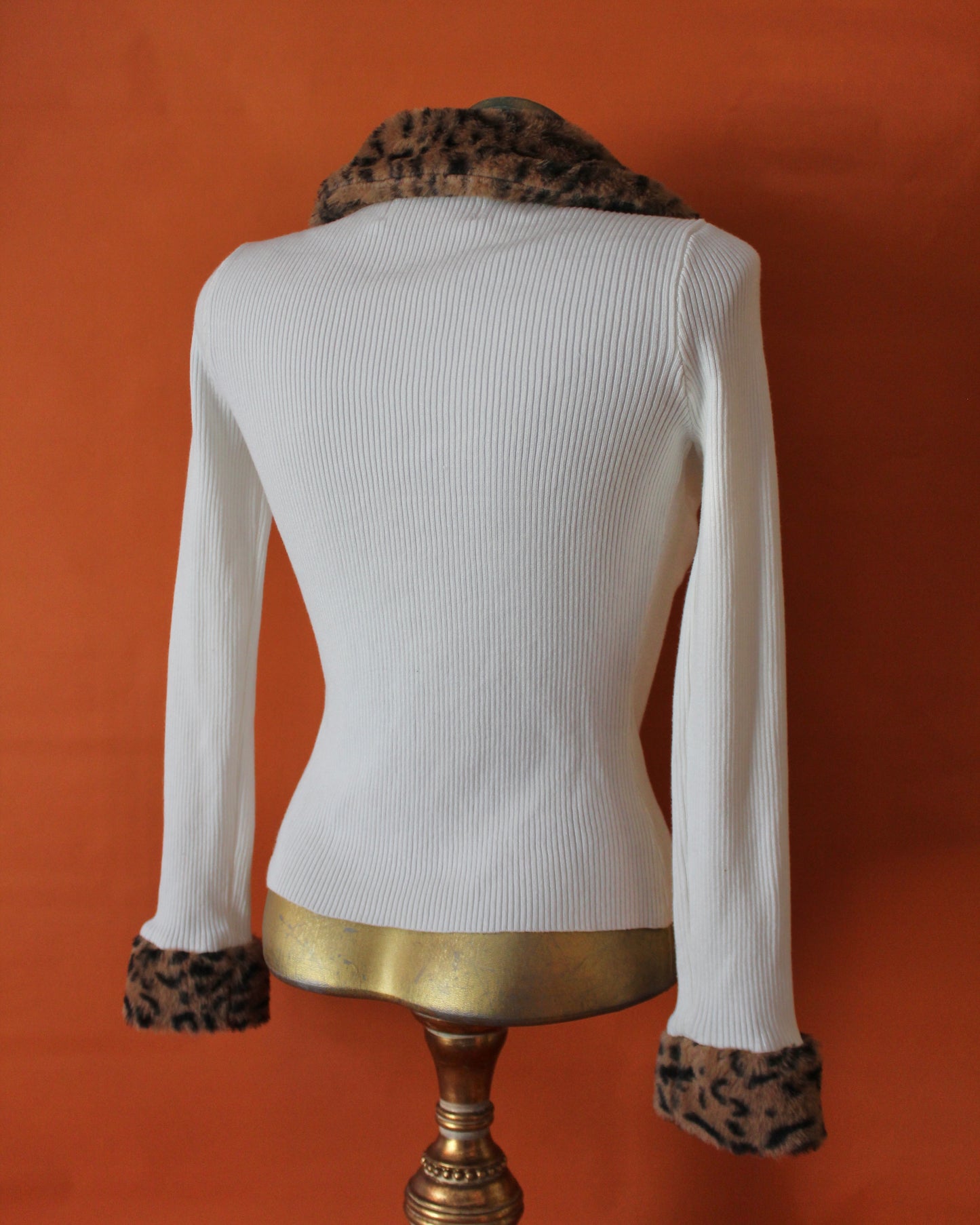 ZIP-UP SWEATER WITH LEOPARD PRINT TRIM