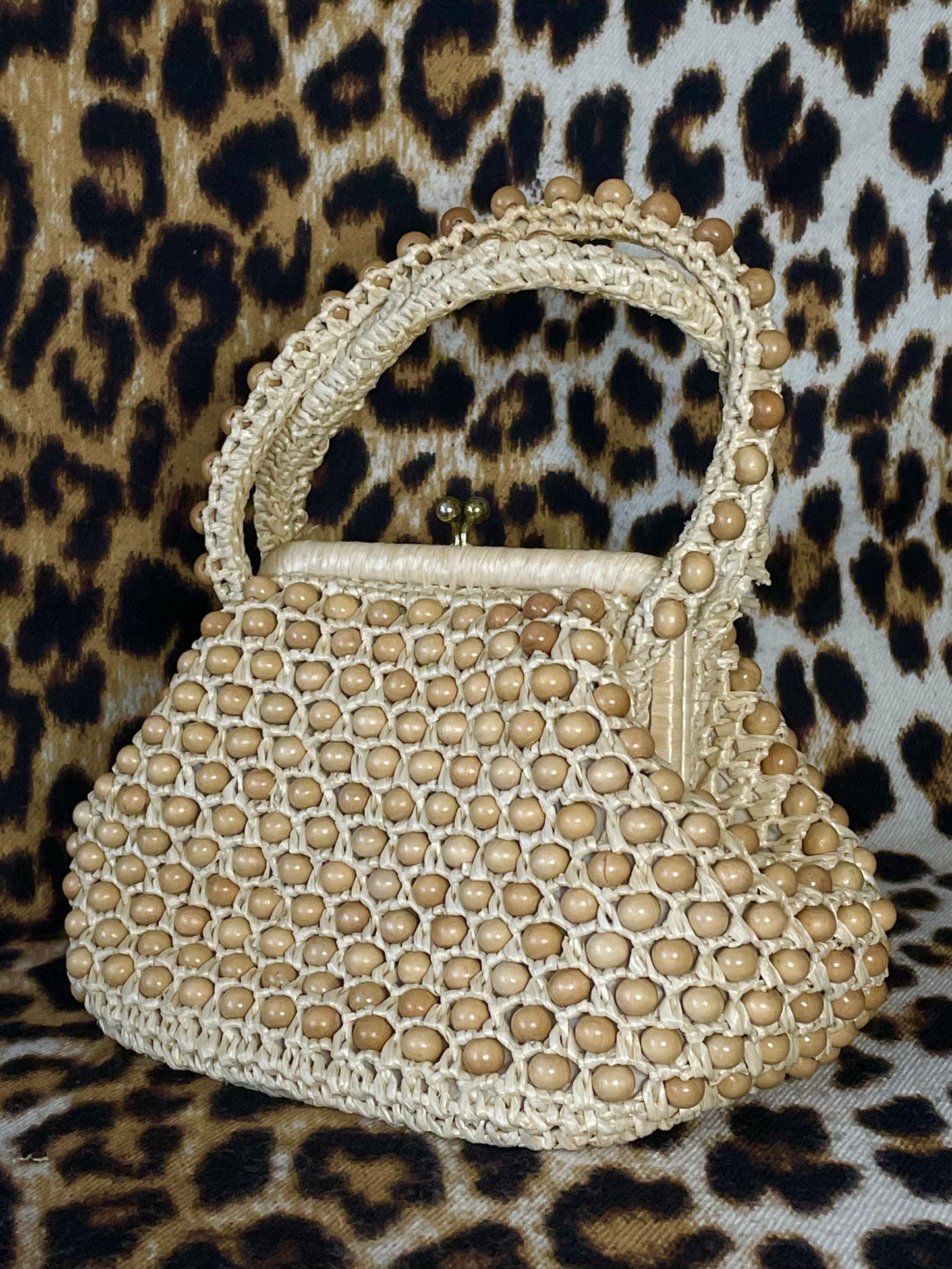 VINTAGE WOOD BEADED BAG