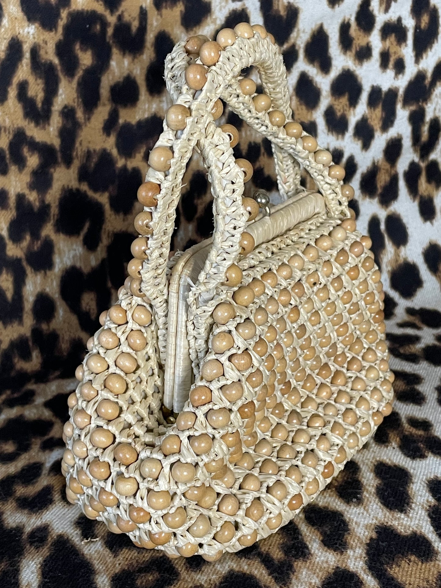 VINTAGE WOOD BEADED BAG