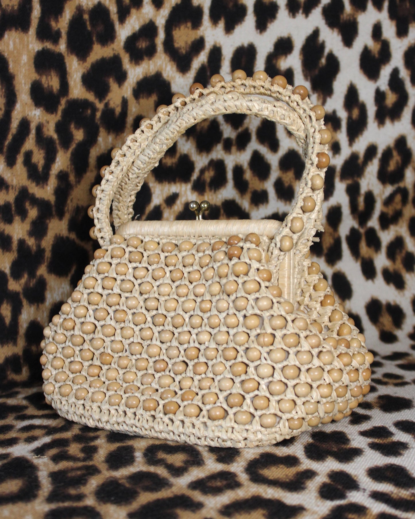 VINTAGE WOOD BEADED BAG