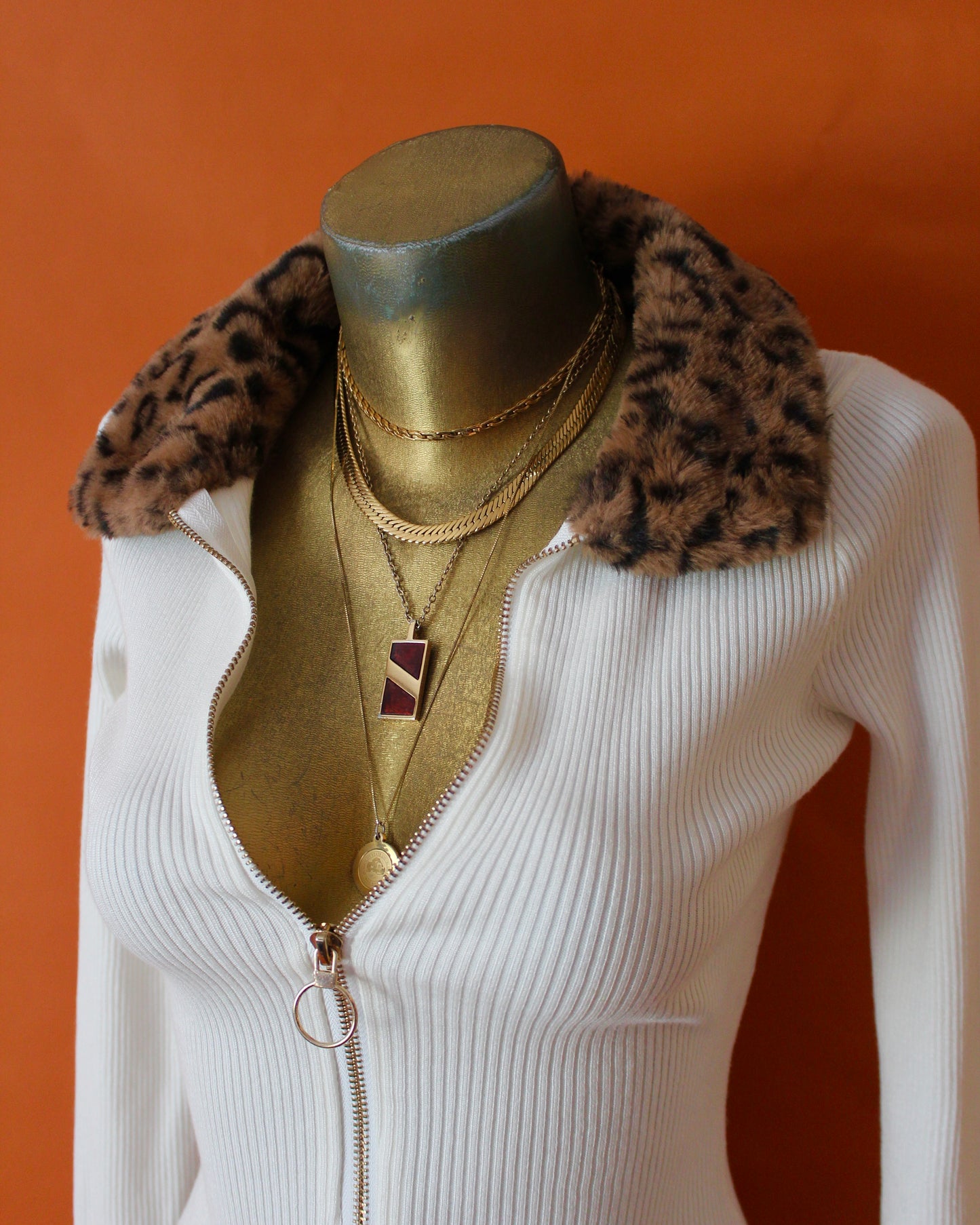 ZIP-UP SWEATER WITH LEOPARD PRINT TRIM