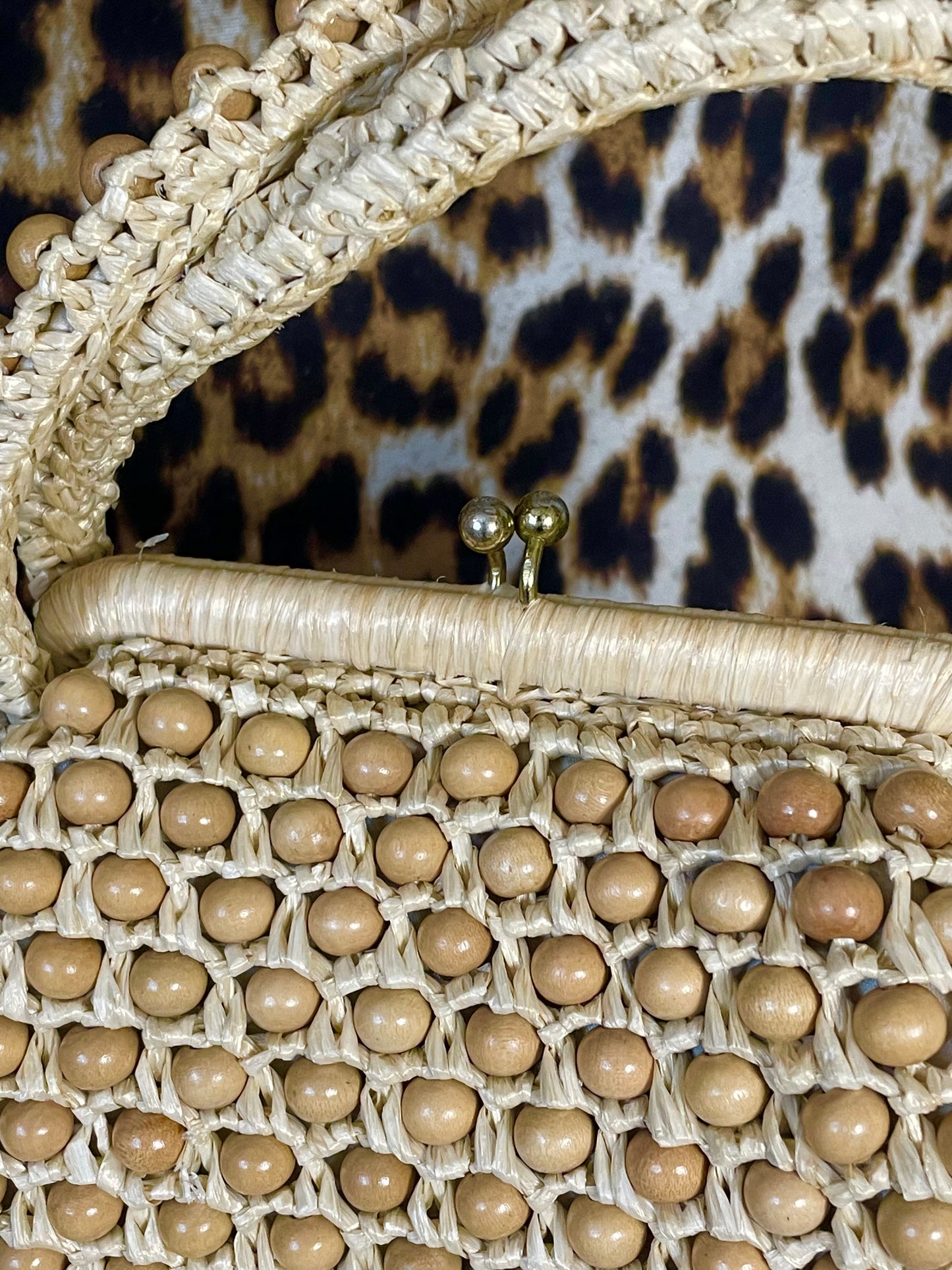 VINTAGE WOOD BEADED BAG