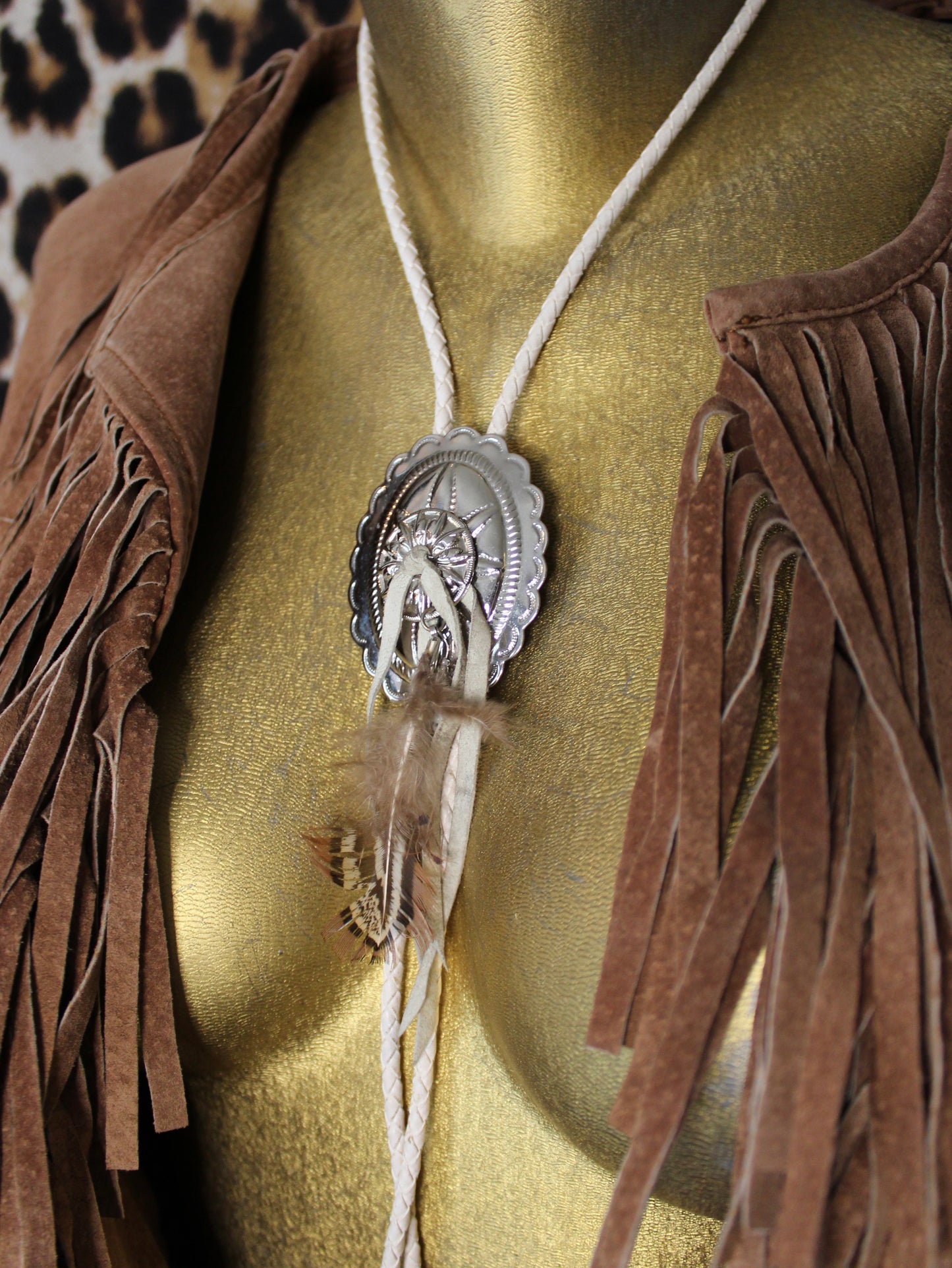 CONCHO + FEATHER BOLO TIE