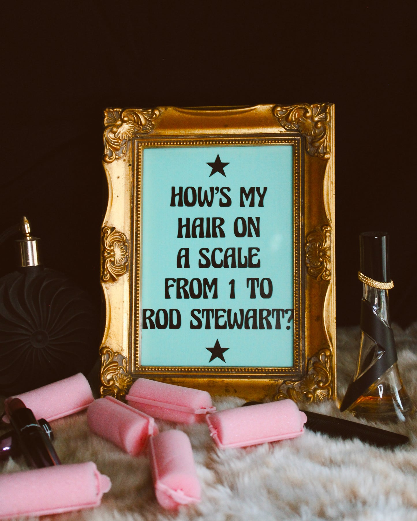 HOW’S MY HAIR ON A SCALE FROM 1 TO ROD STEWART? FRAMED ART