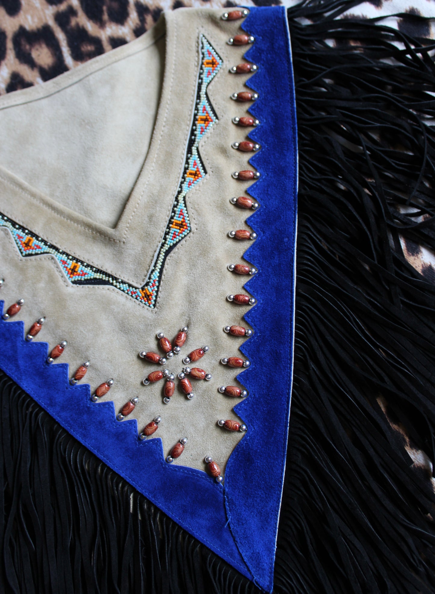 SUEDE BEADED FRINGE PONCHO