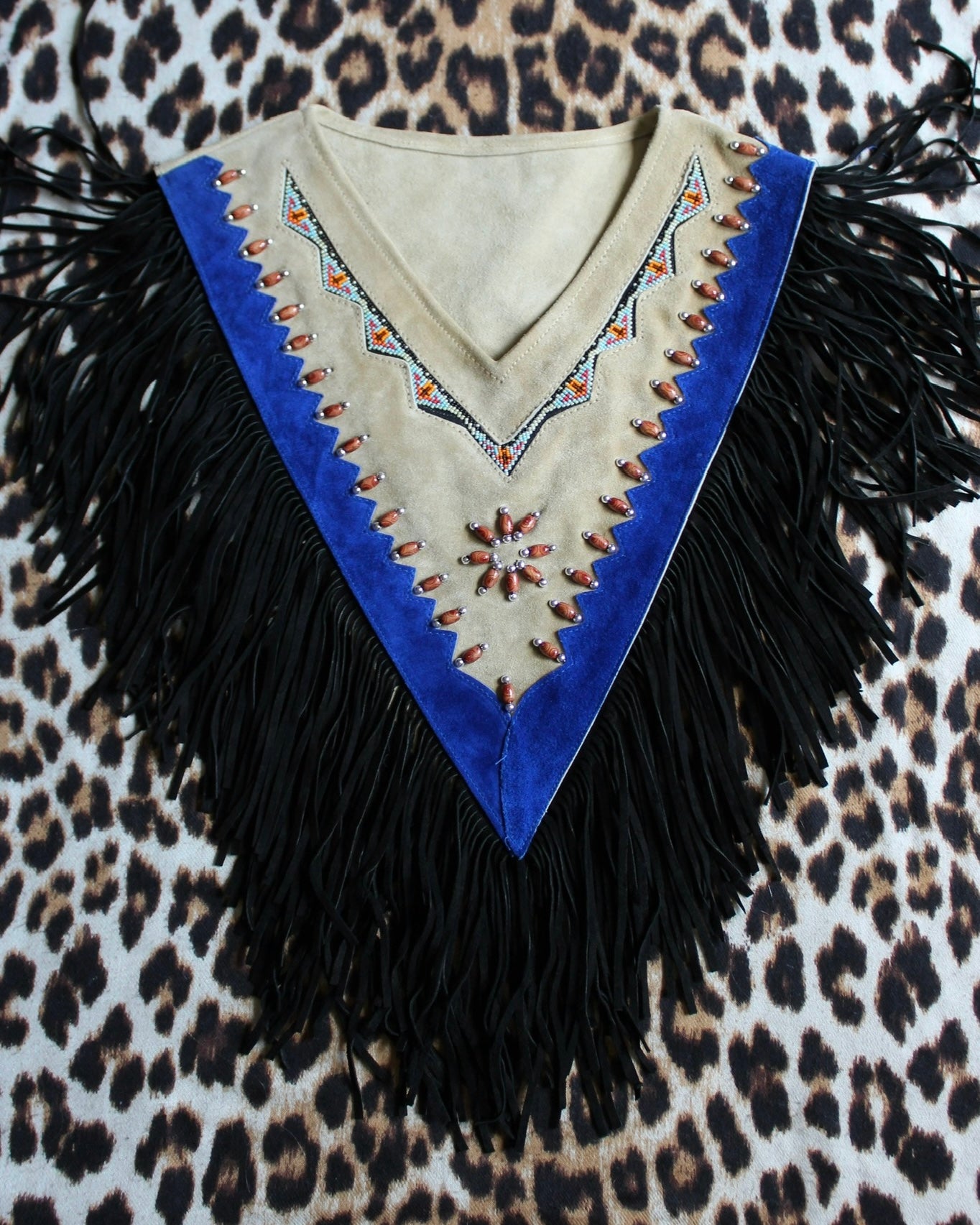 SUEDE BEADED FRINGE PONCHO