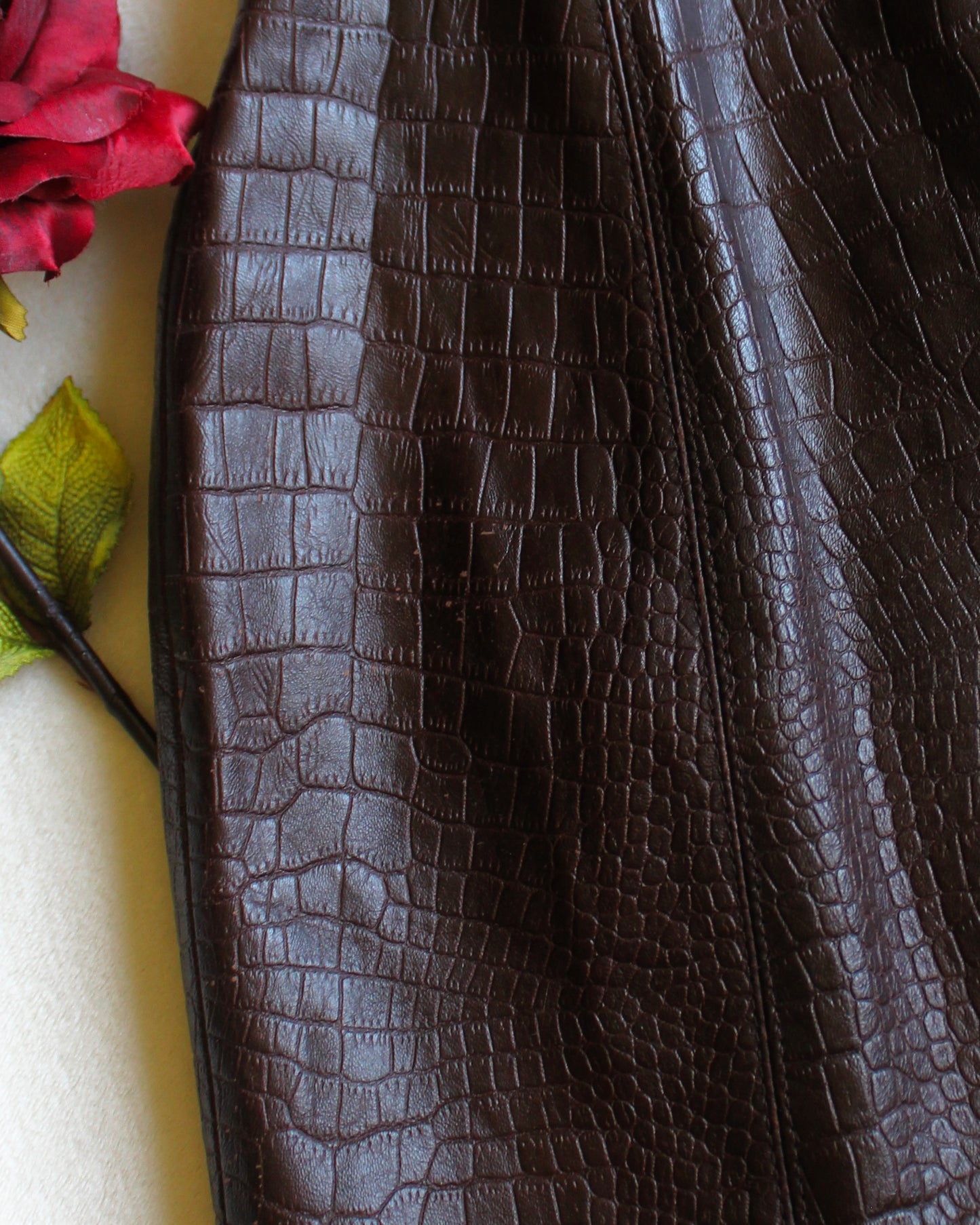 WILSONS BROWN EMBOSSED LEATHER SKIRT