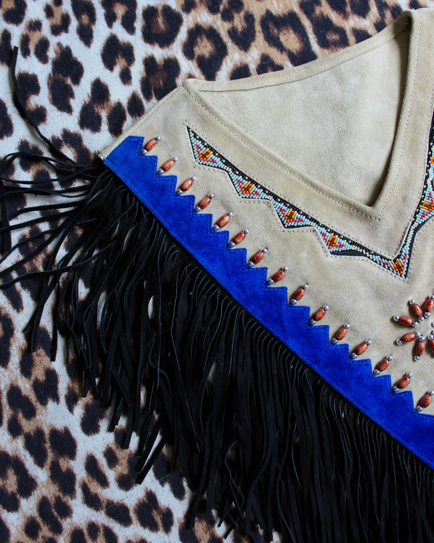 SUEDE BEADED FRINGE PONCHO