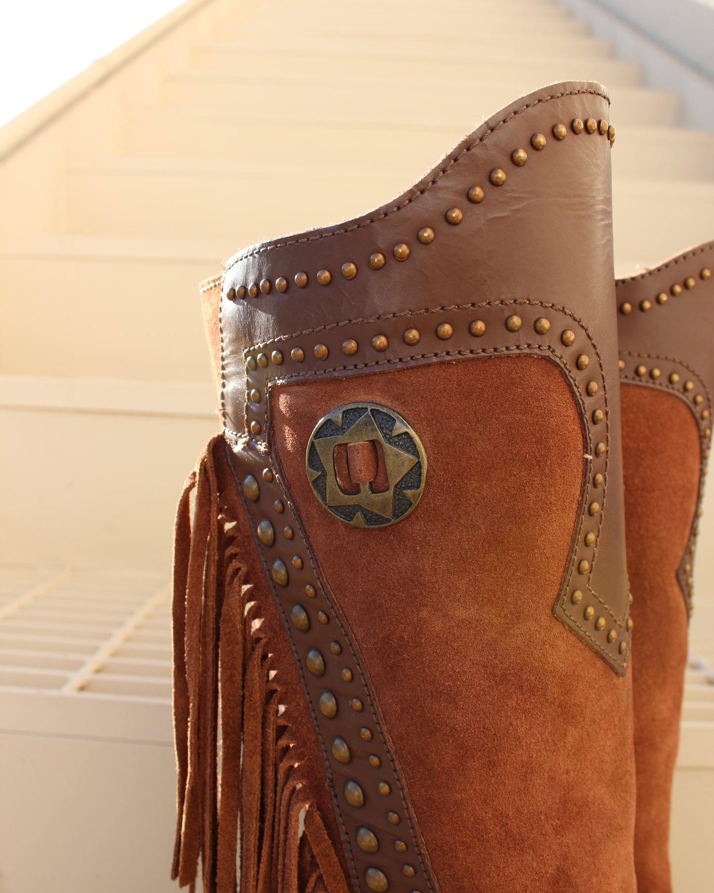 STUDDED SUEDE FRINGE BOOTS