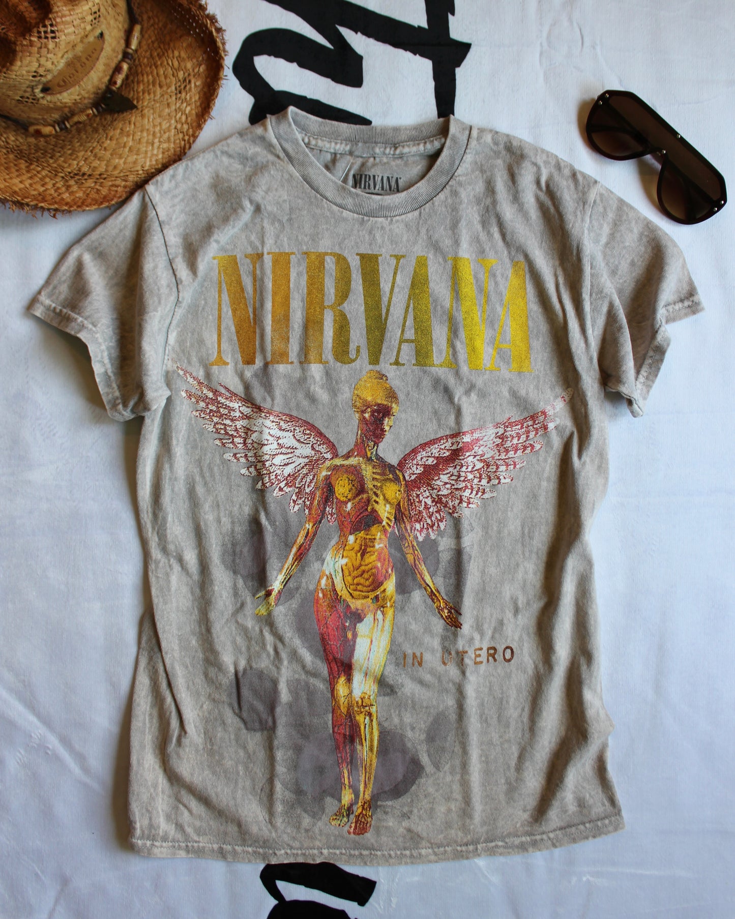 TAUPE/GRAY STONE WASH NIRVANA IN UTERO TEE