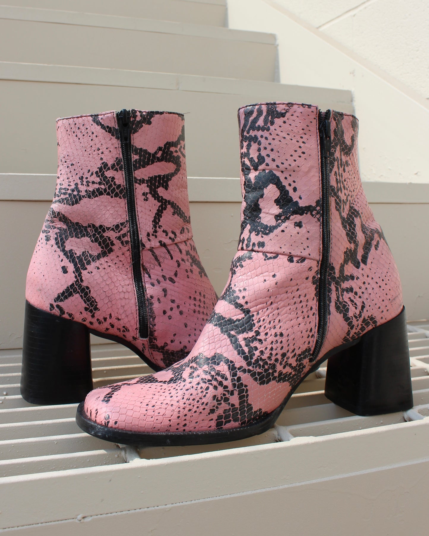 PINK SNAKE PRINT BOOTS