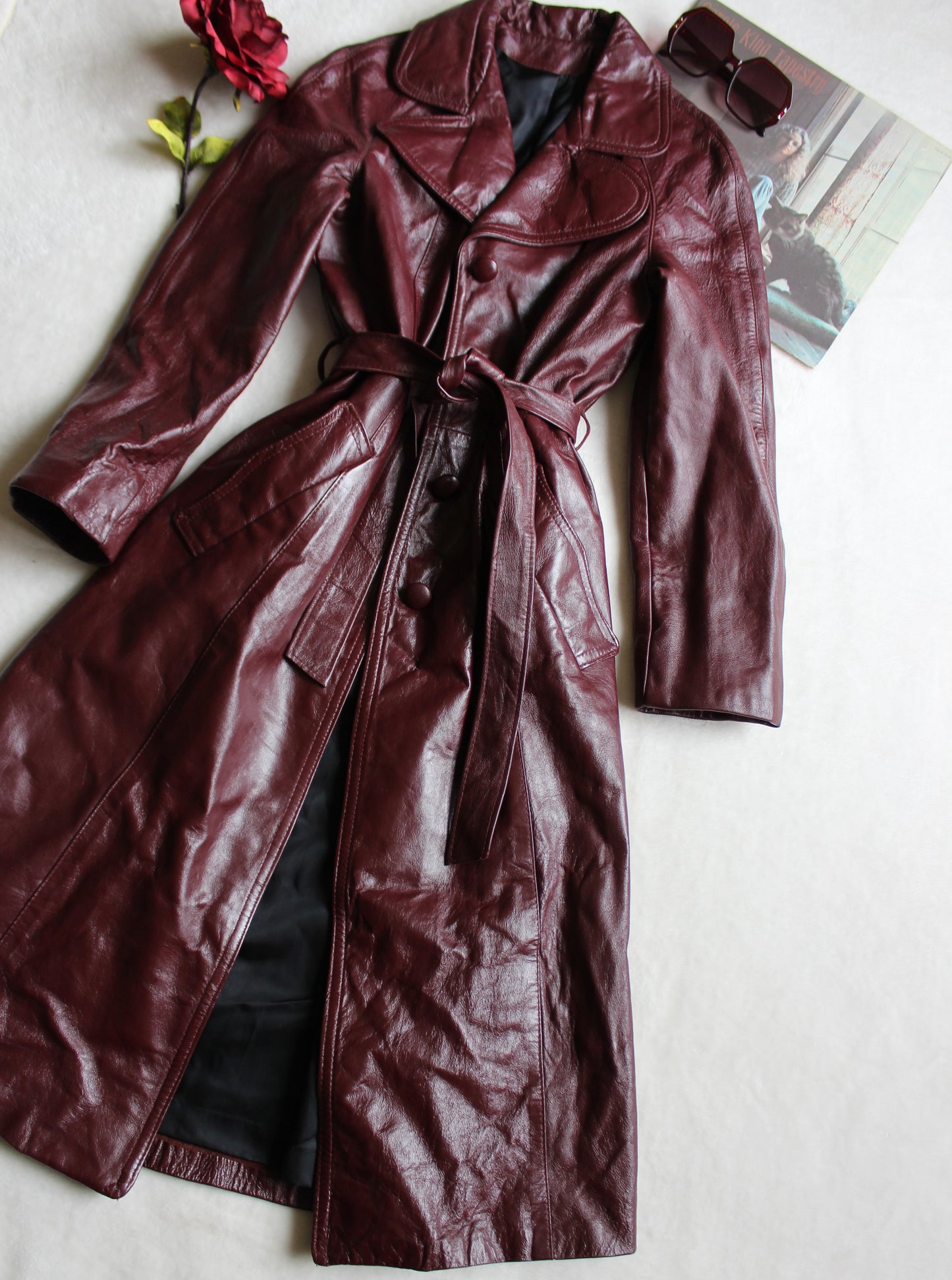 VINTAGE 70’s FULL LEATHER MAHOGANY TRENCH COAT