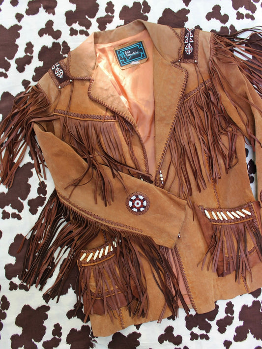 VINTAGE LEATHER FRINGE + BEADED JACKET