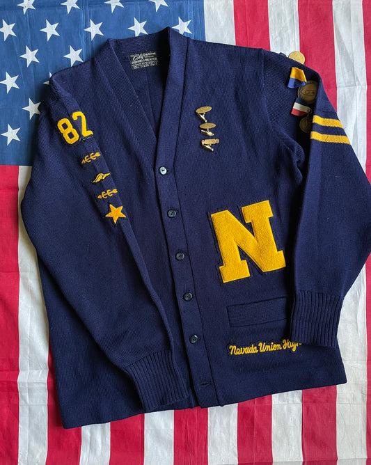 VINTAGE NAVY/YELLOW VARSITY CARDIGAN