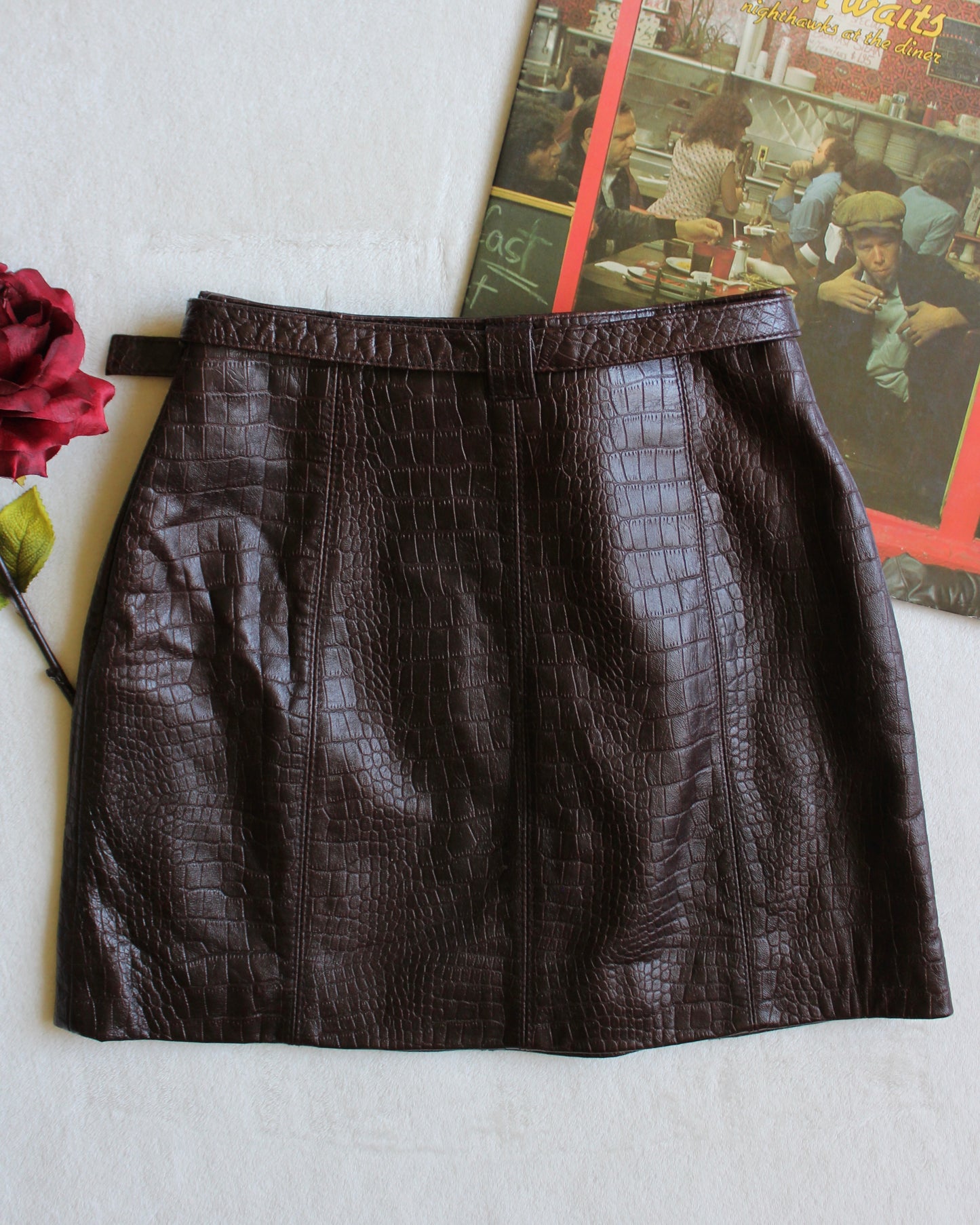 WILSONS BROWN EMBOSSED LEATHER SKIRT