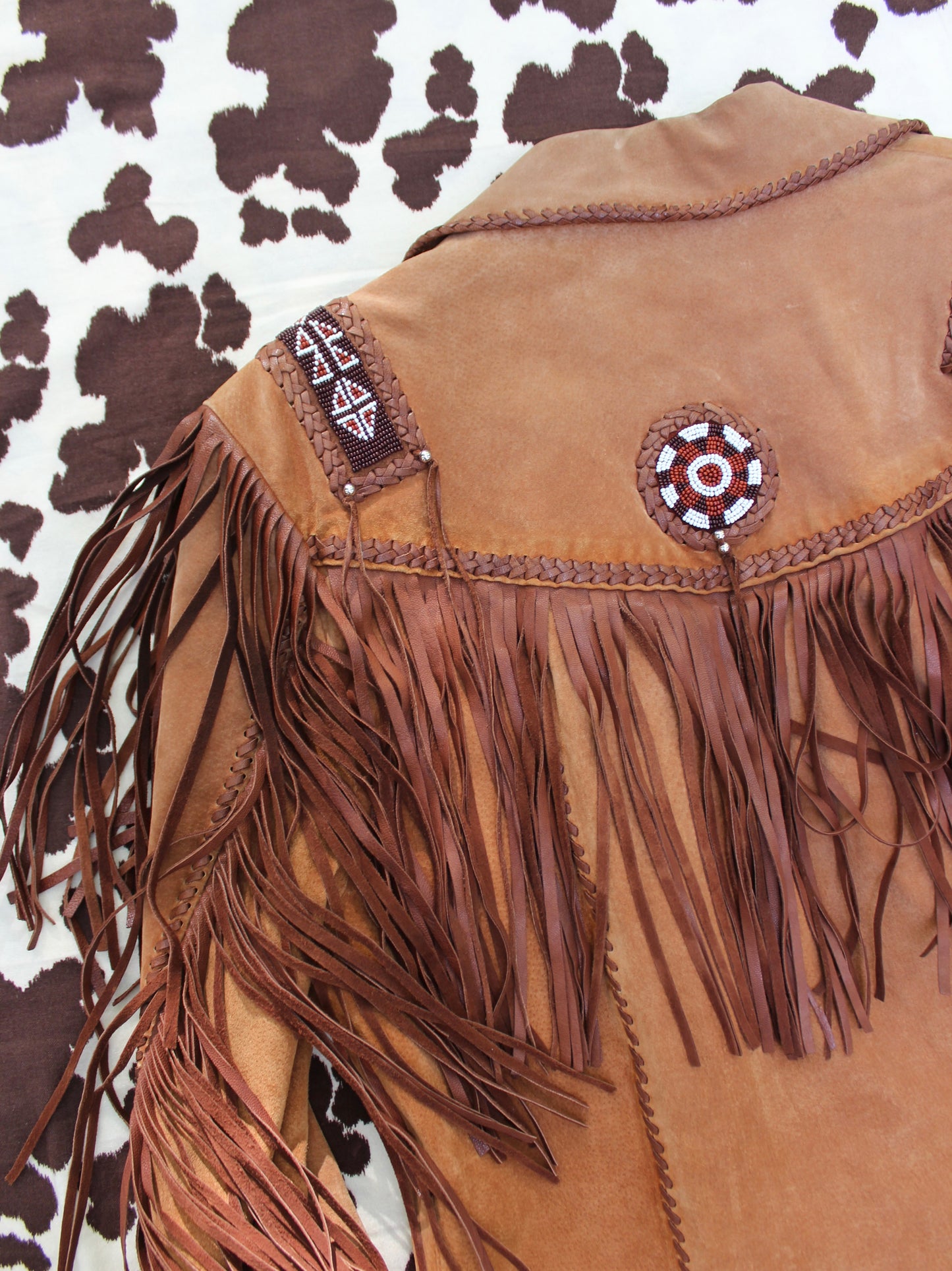 VINTAGE LEATHER FRINGE + BEADED JACKET