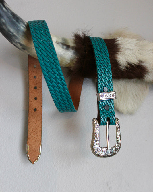 TURQUOISE BLUE LEATHER BELT