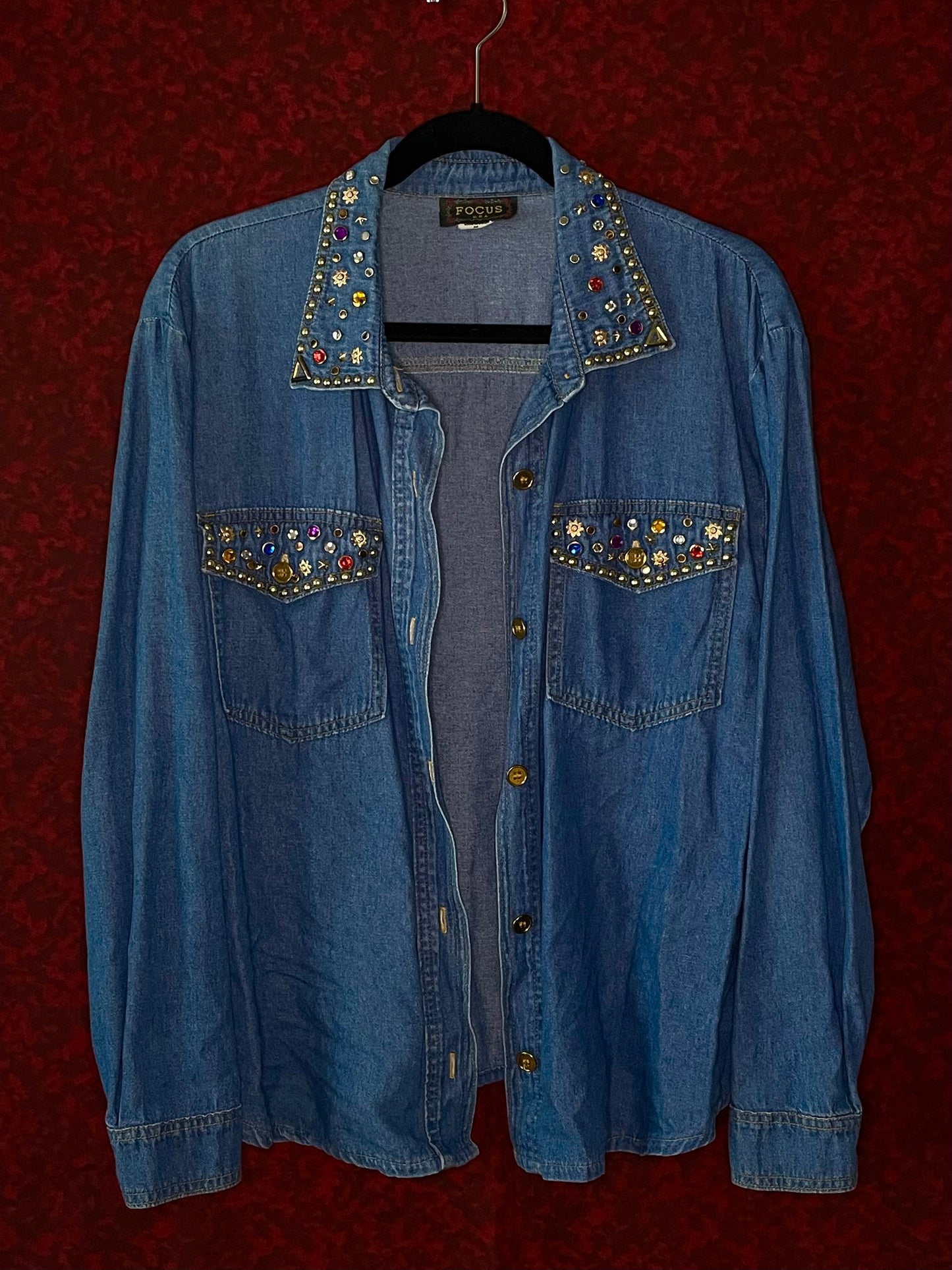 VINTAGE GEMSTONE STUDDED DENIM SHIRT