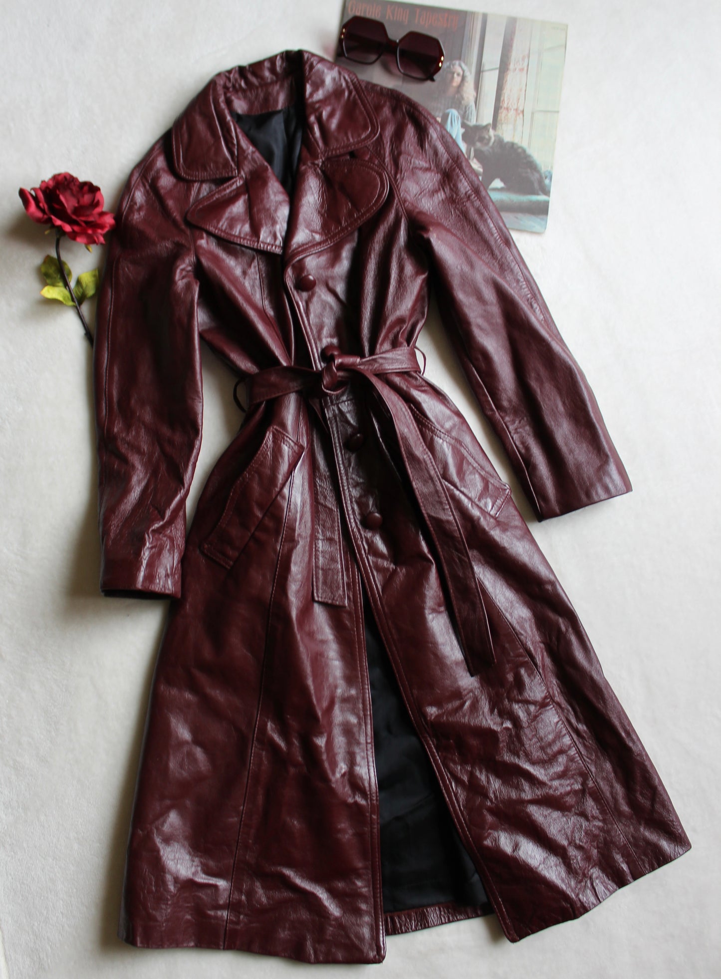 VINTAGE 70’s FULL LEATHER MAHOGANY TRENCH COAT