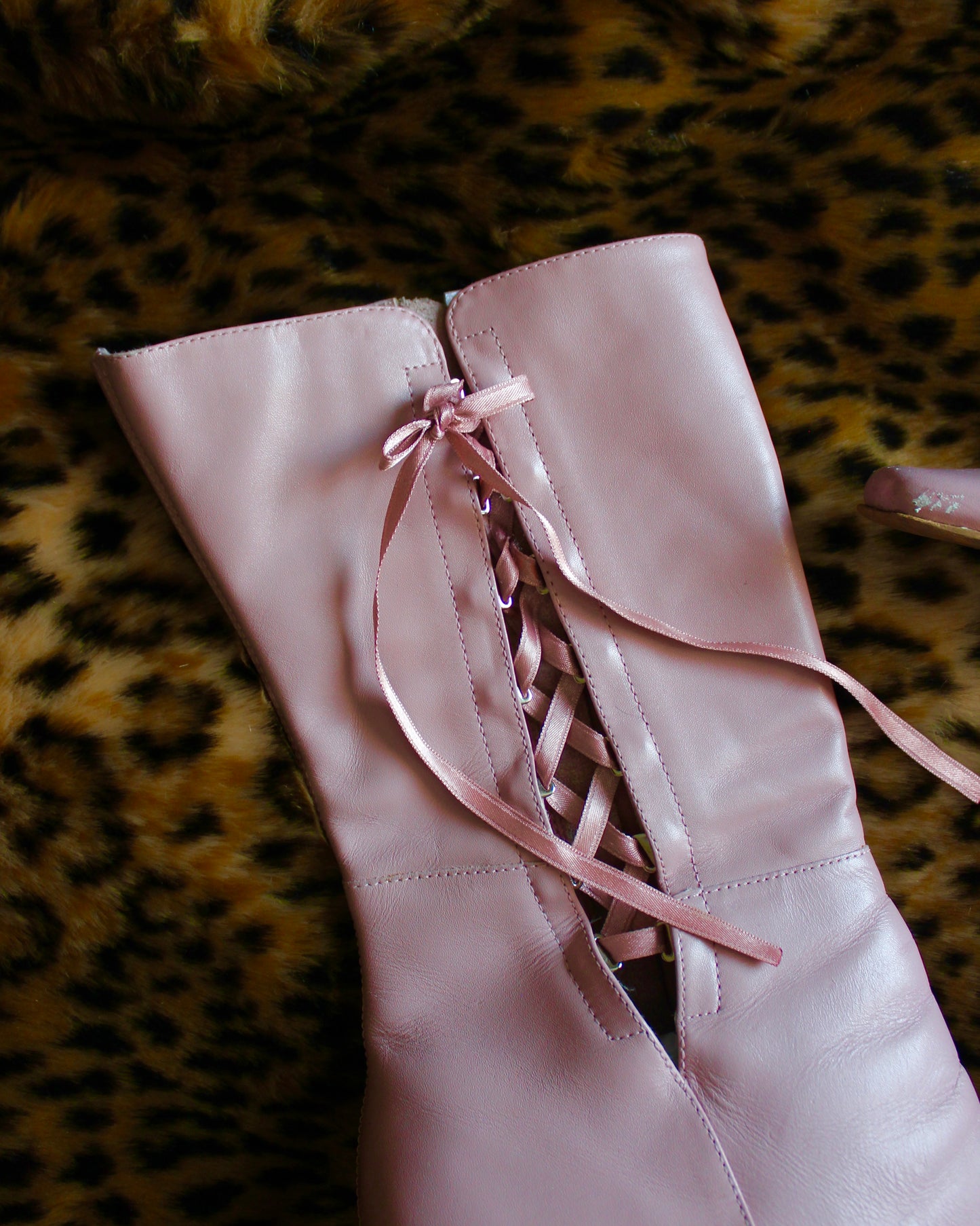 PINK LEATHER LACE-UP BOOTS