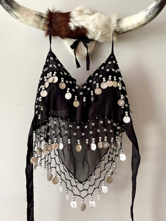BLACK HALTER WITH COIN TRIM
