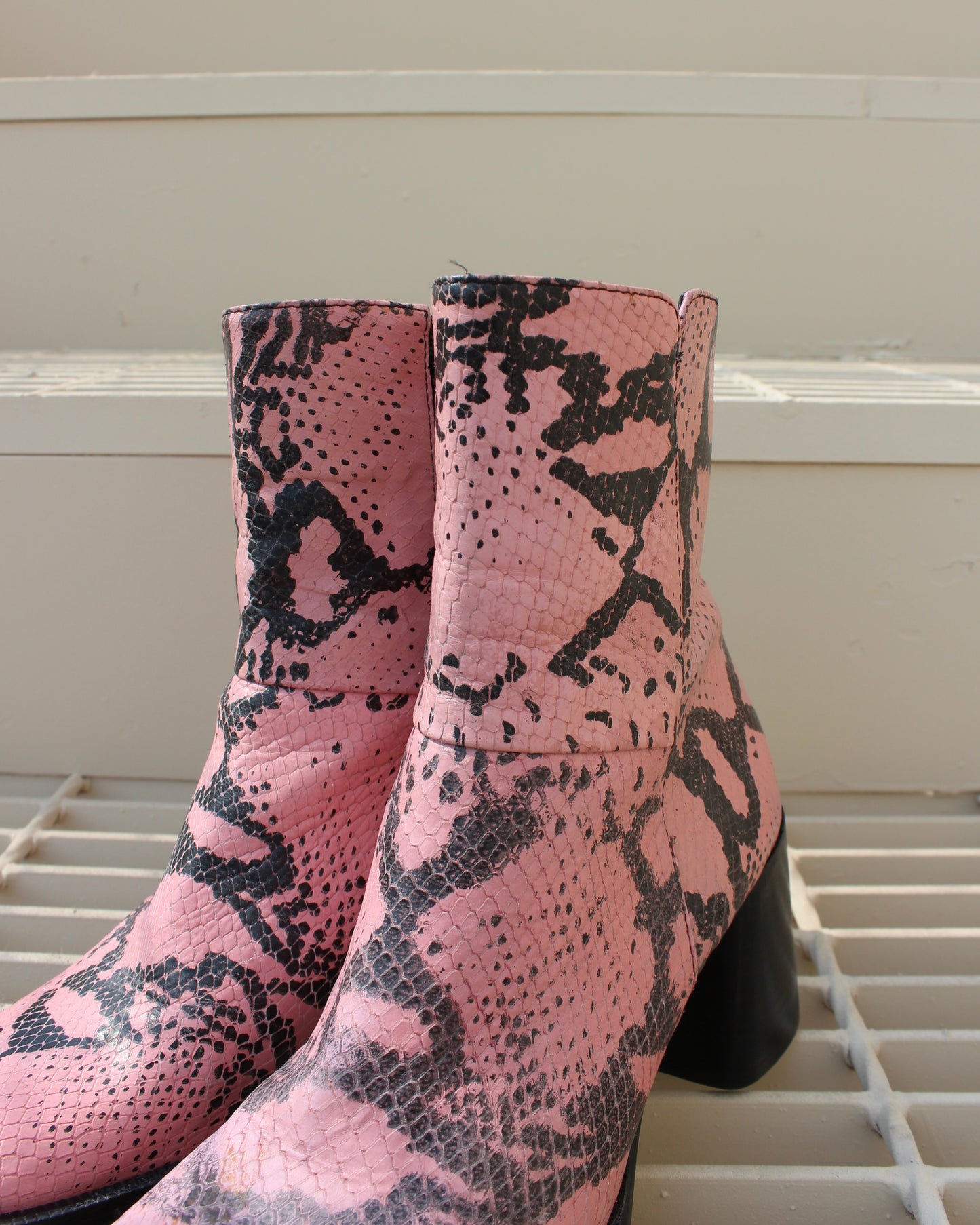 PINK SNAKE PRINT BOOTS