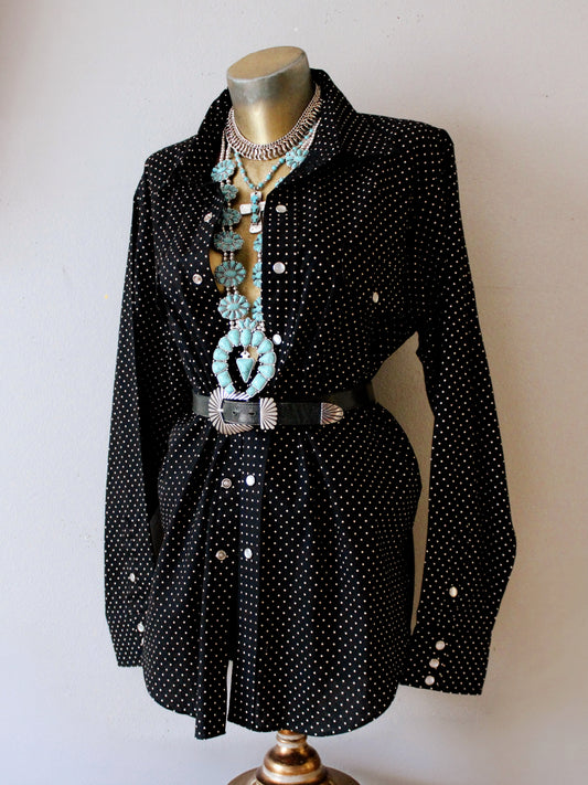 VINTAGE MICRO POLKA DOT PEARL SNAP BUTTON-UP