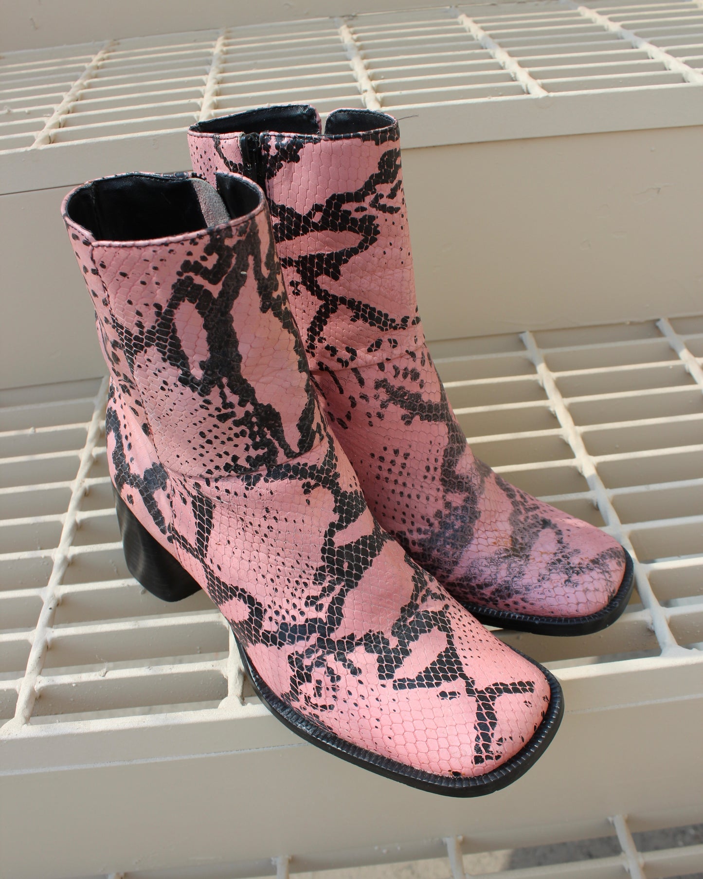 PINK SNAKE PRINT BOOTS