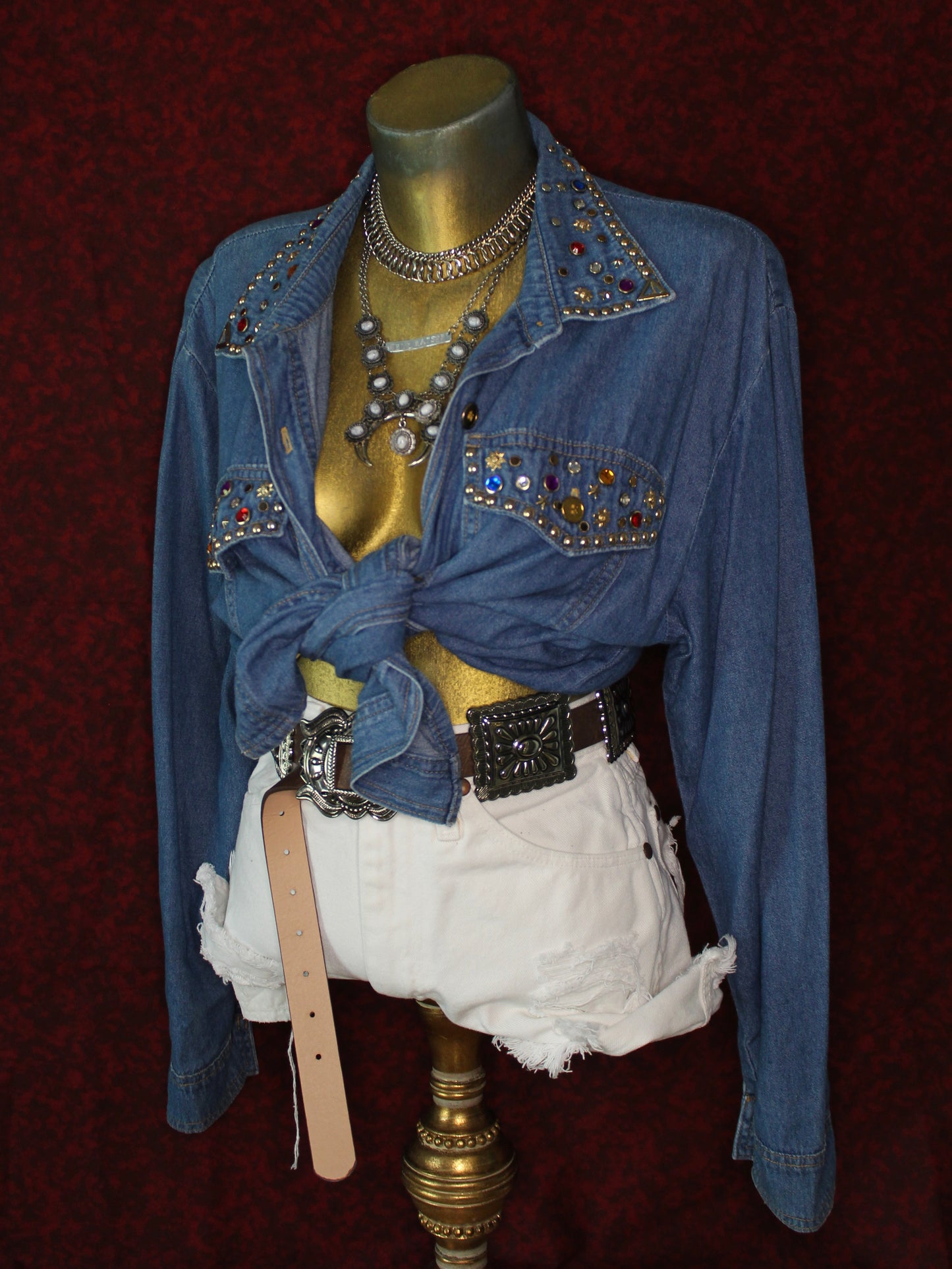 VINTAGE GEMSTONE STUDDED DENIM SHIRT