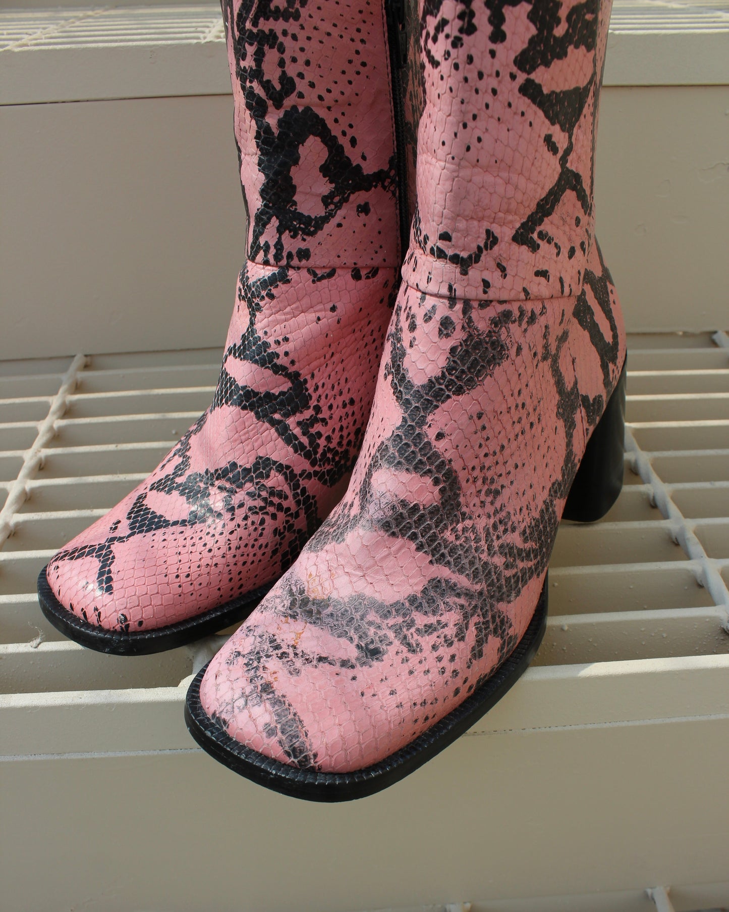 PINK SNAKE PRINT BOOTS