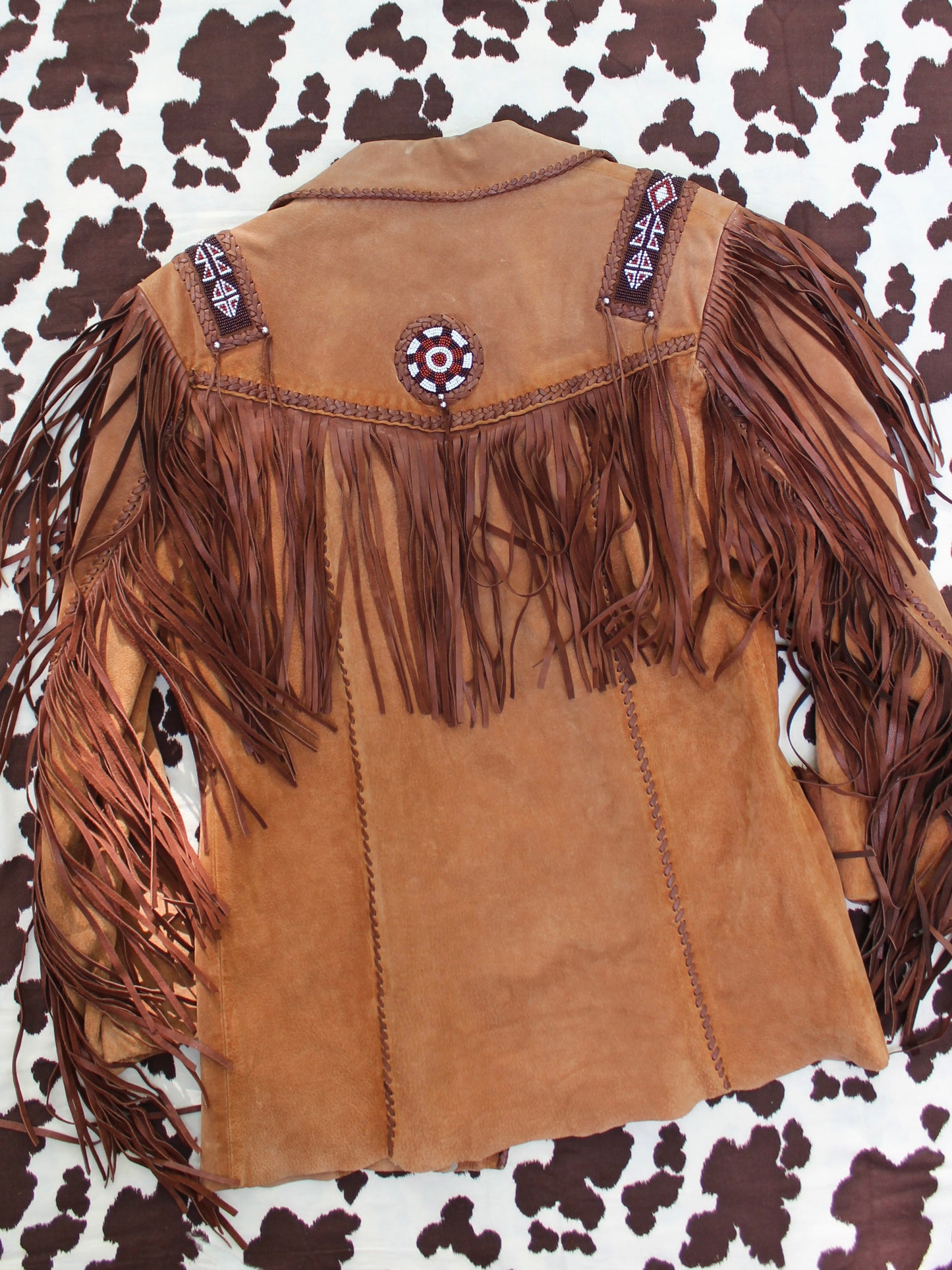 VINTAGE LEATHER FRINGE + BEADED JACKET