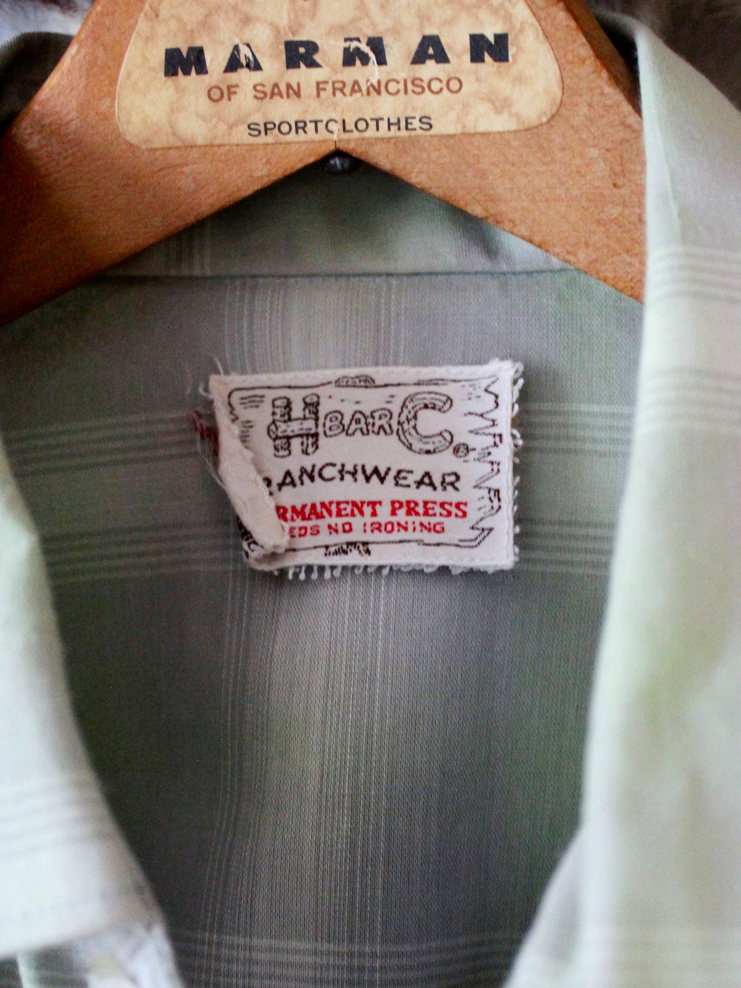 VINTAGE H BAR C GREEN PLAID PEARL SNAP BUTTON-UP