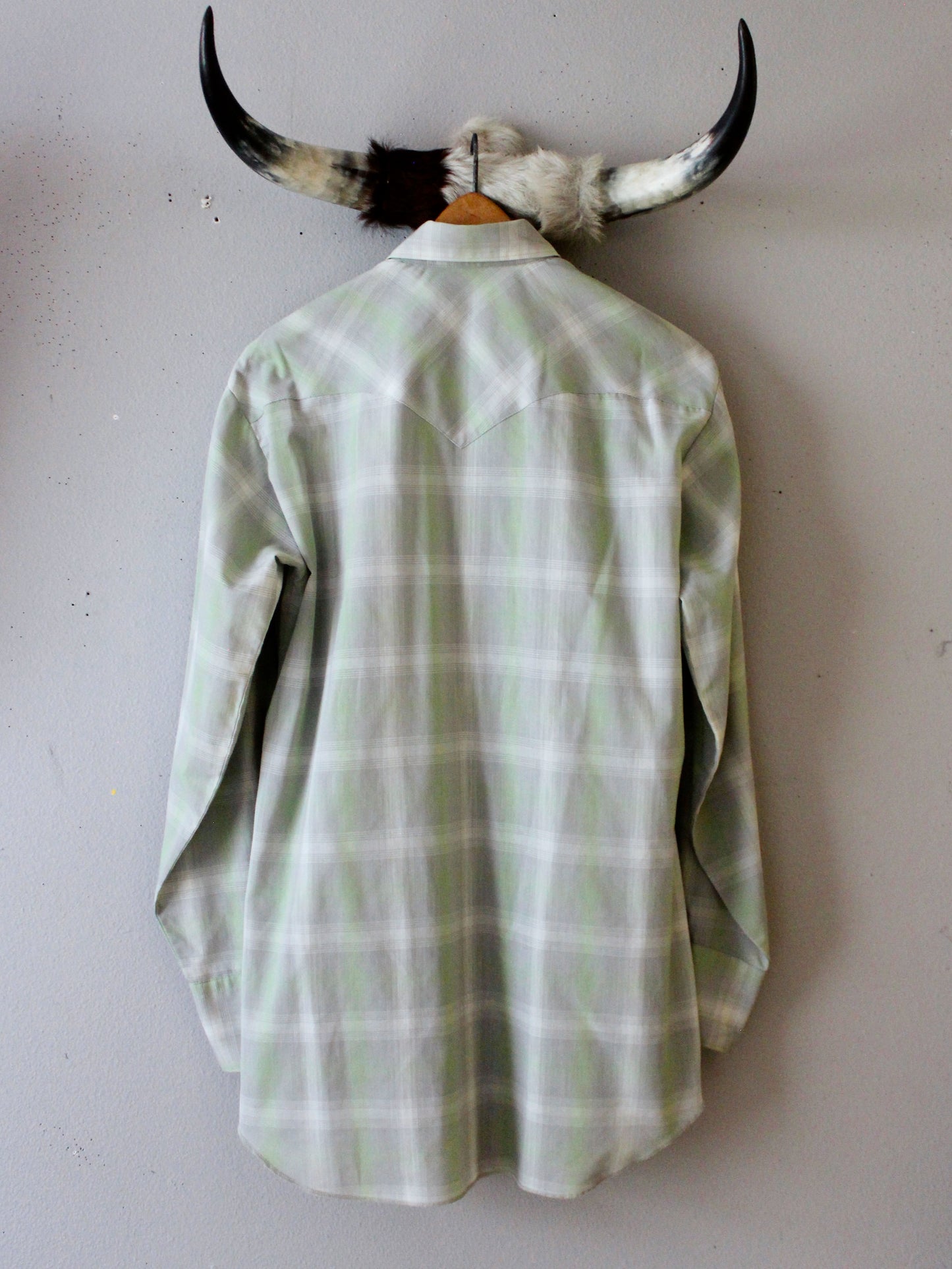 VINTAGE H BAR C GREEN PLAID PEARL SNAP BUTTON-UP