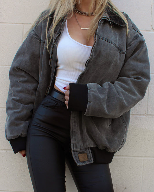 CHARCOAL + BLACK BOMBER JACKET