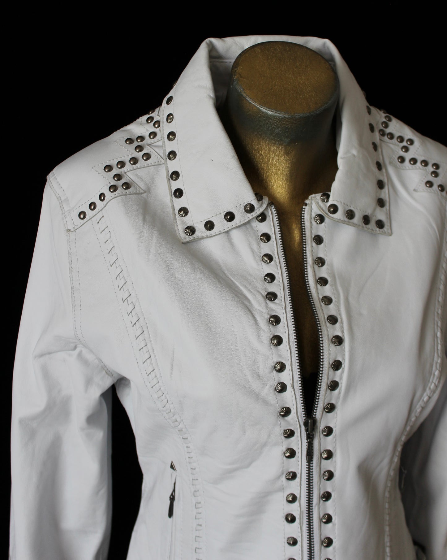ROCK N ROLL STUDDED WHITE LEATHER JACKET