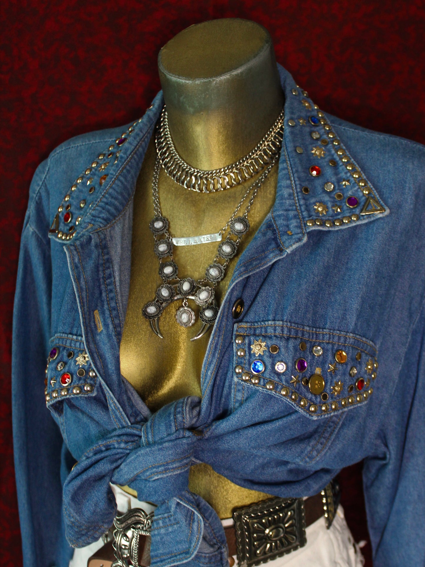 VINTAGE GEMSTONE STUDDED DENIM SHIRT