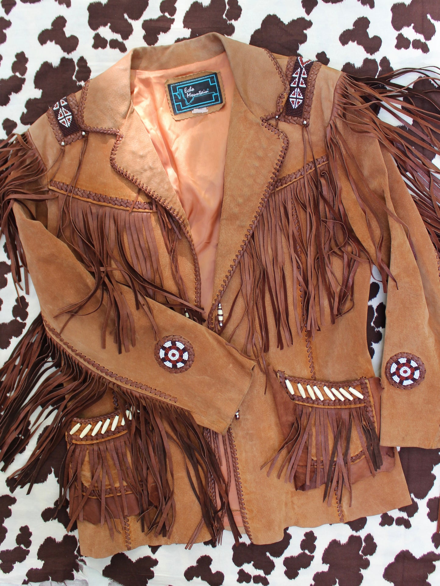 VINTAGE LEATHER FRINGE + BEADED JACKET