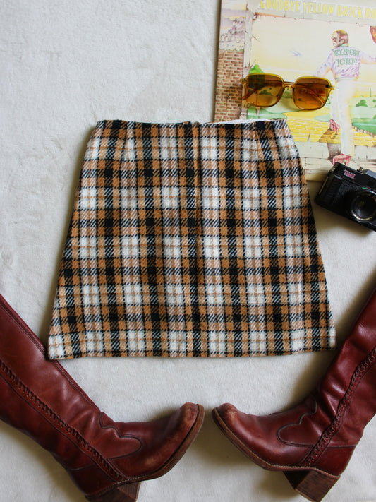 VINTAGE 1970s MINI SKIRT — TAN & BLACK COLORWAY