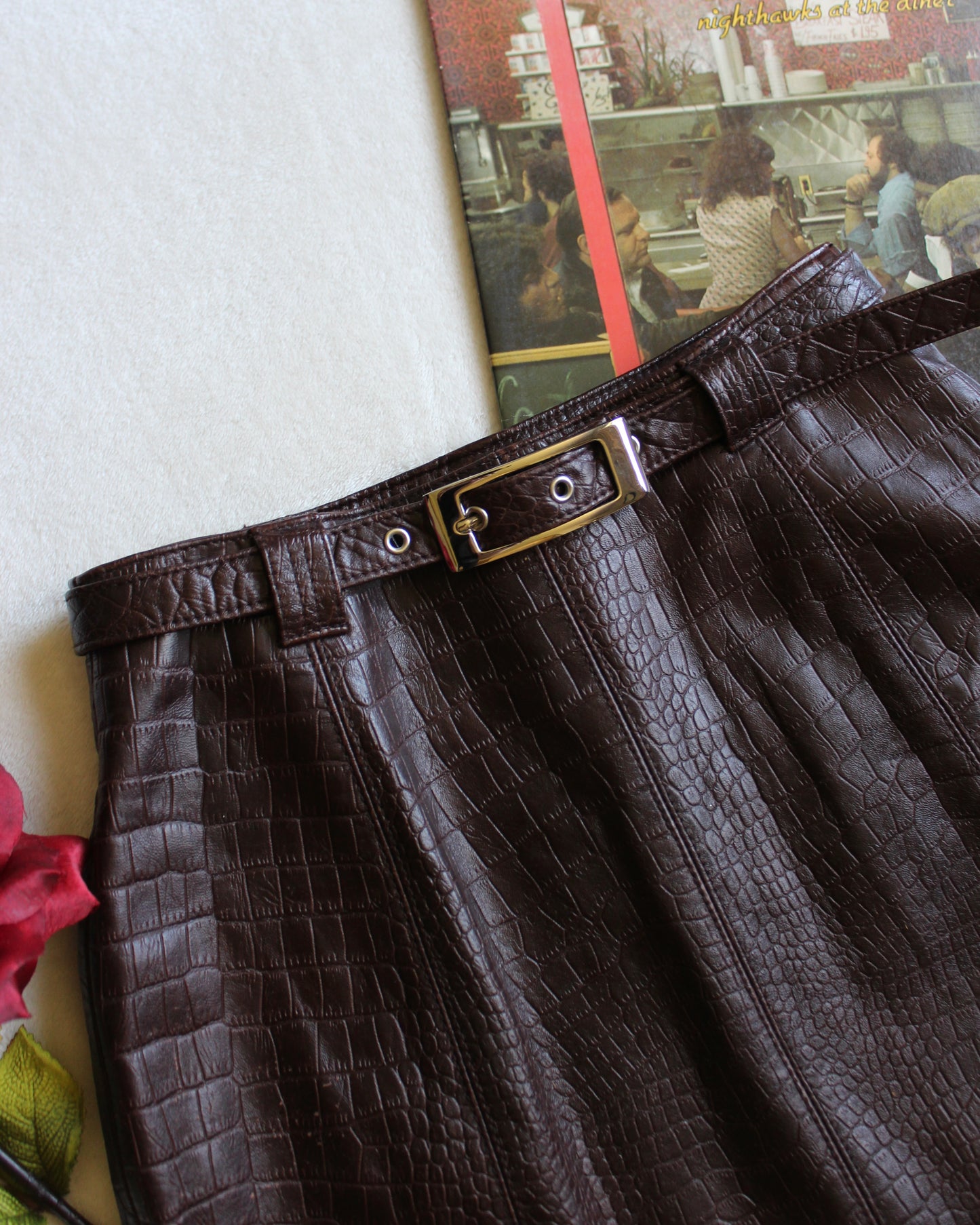 WILSONS BROWN EMBOSSED LEATHER SKIRT