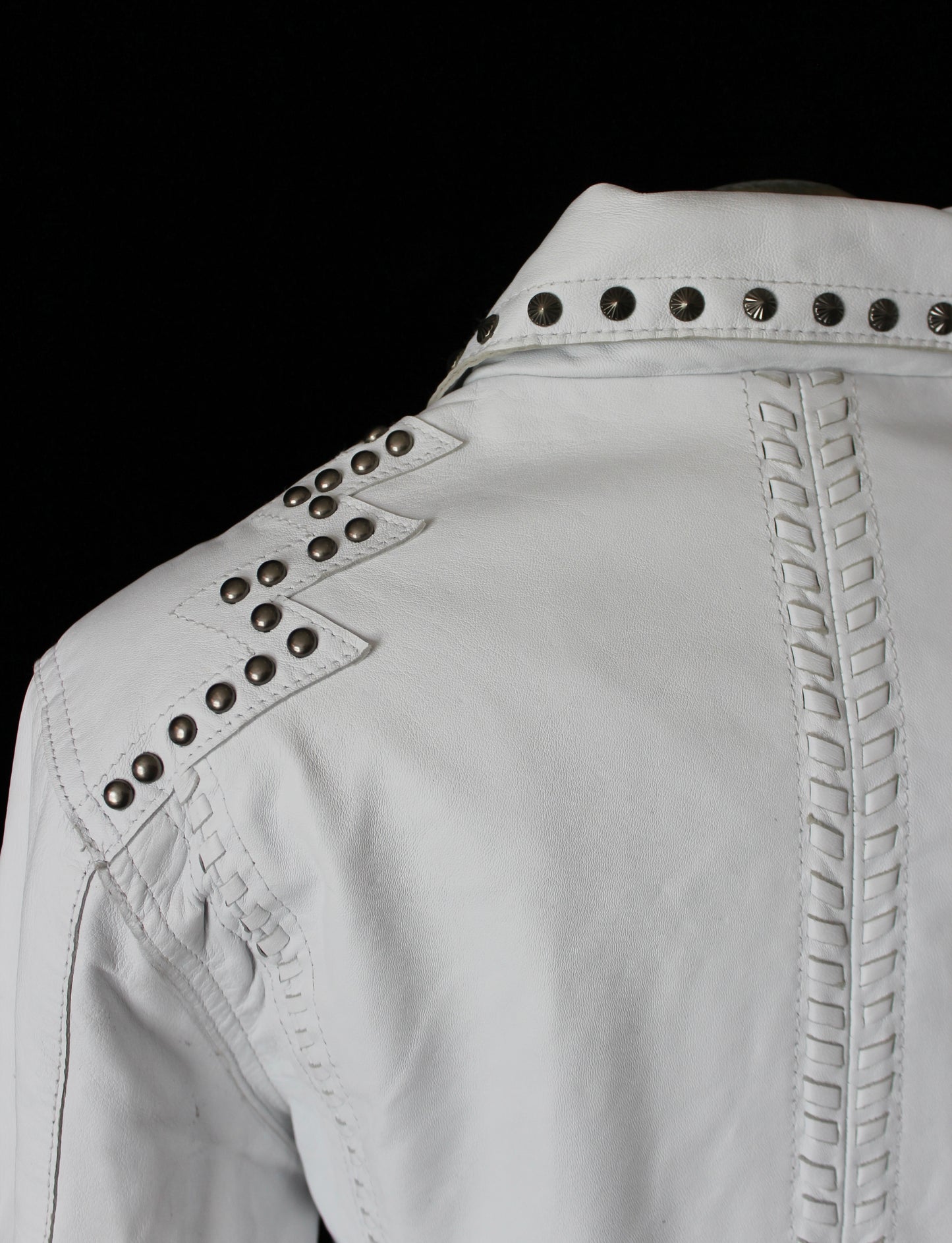 ROCK N ROLL STUDDED WHITE LEATHER JACKET