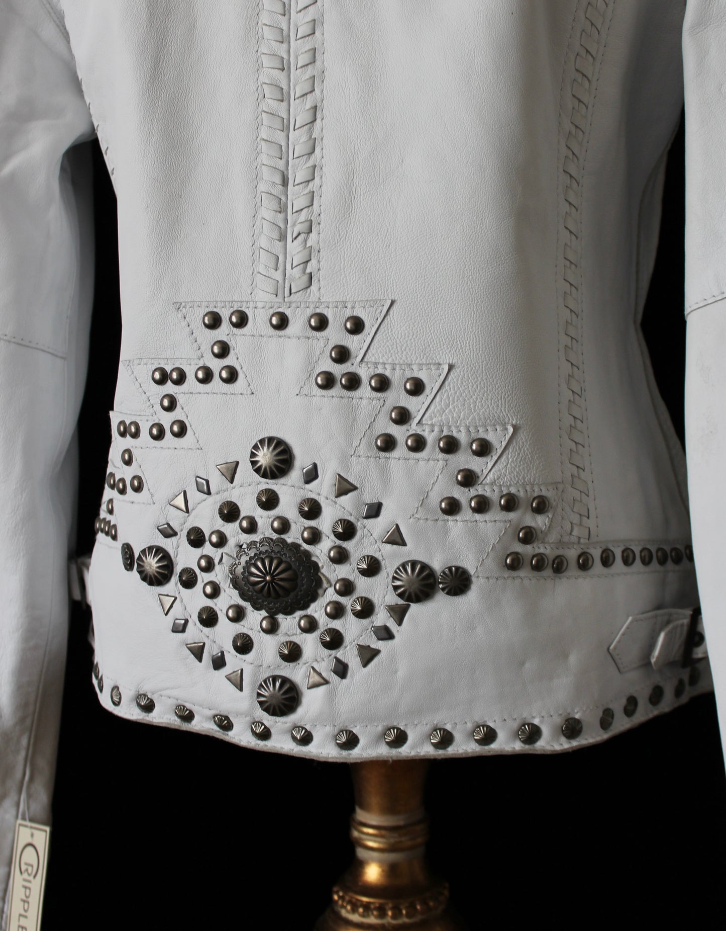 ROCK N ROLL STUDDED WHITE LEATHER JACKET