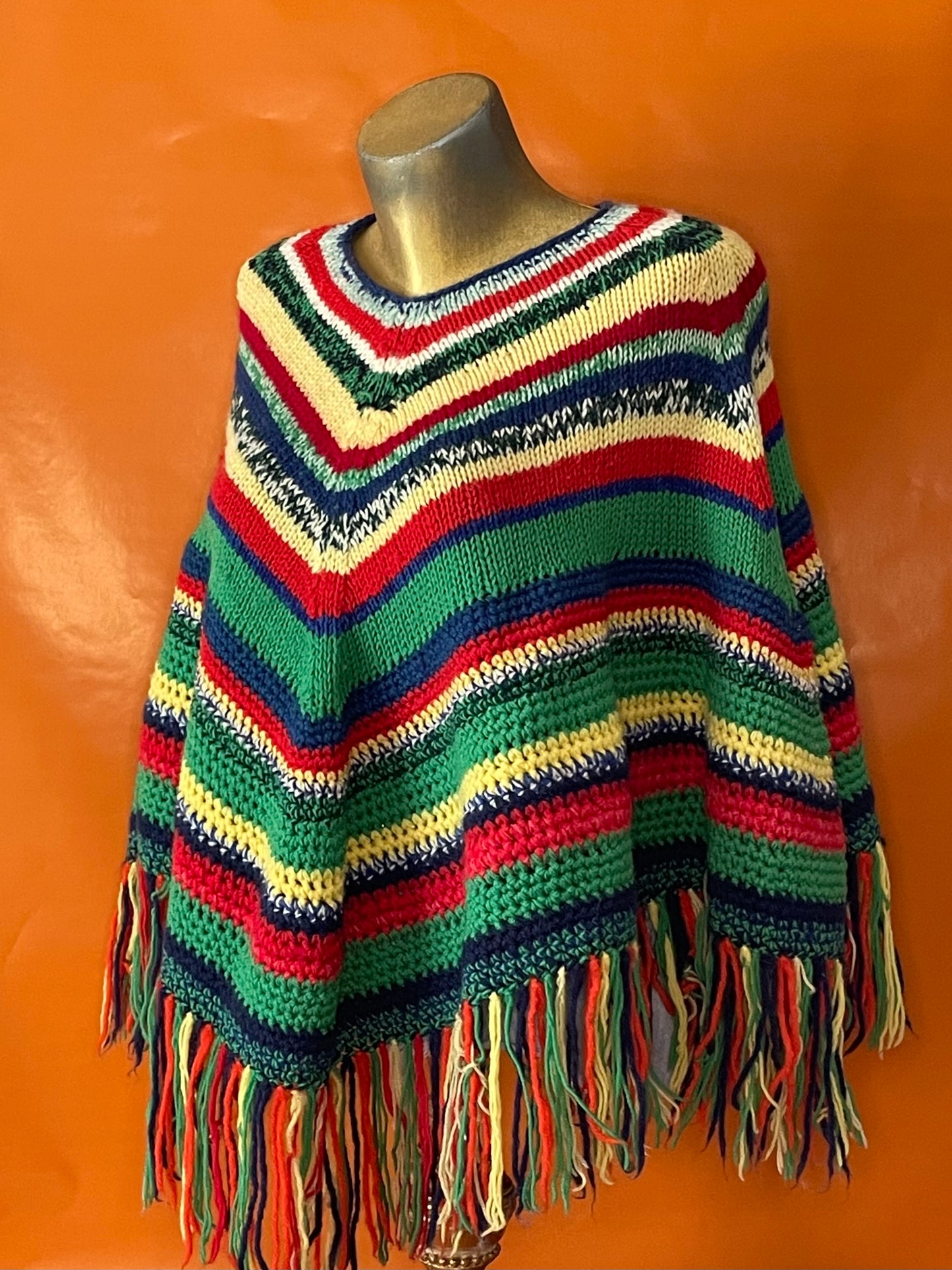 MULTI-COLORED KNITTED PONCHO