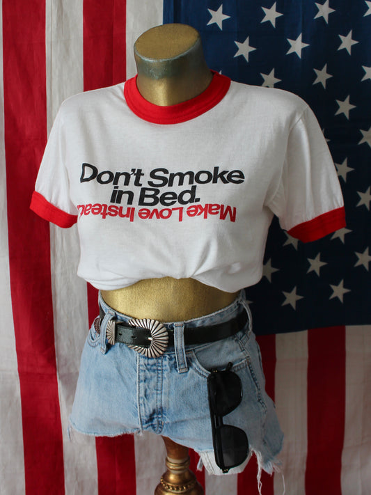 VINTAGE 70s “DON’T SMOKE IN BED” RINGER TEE