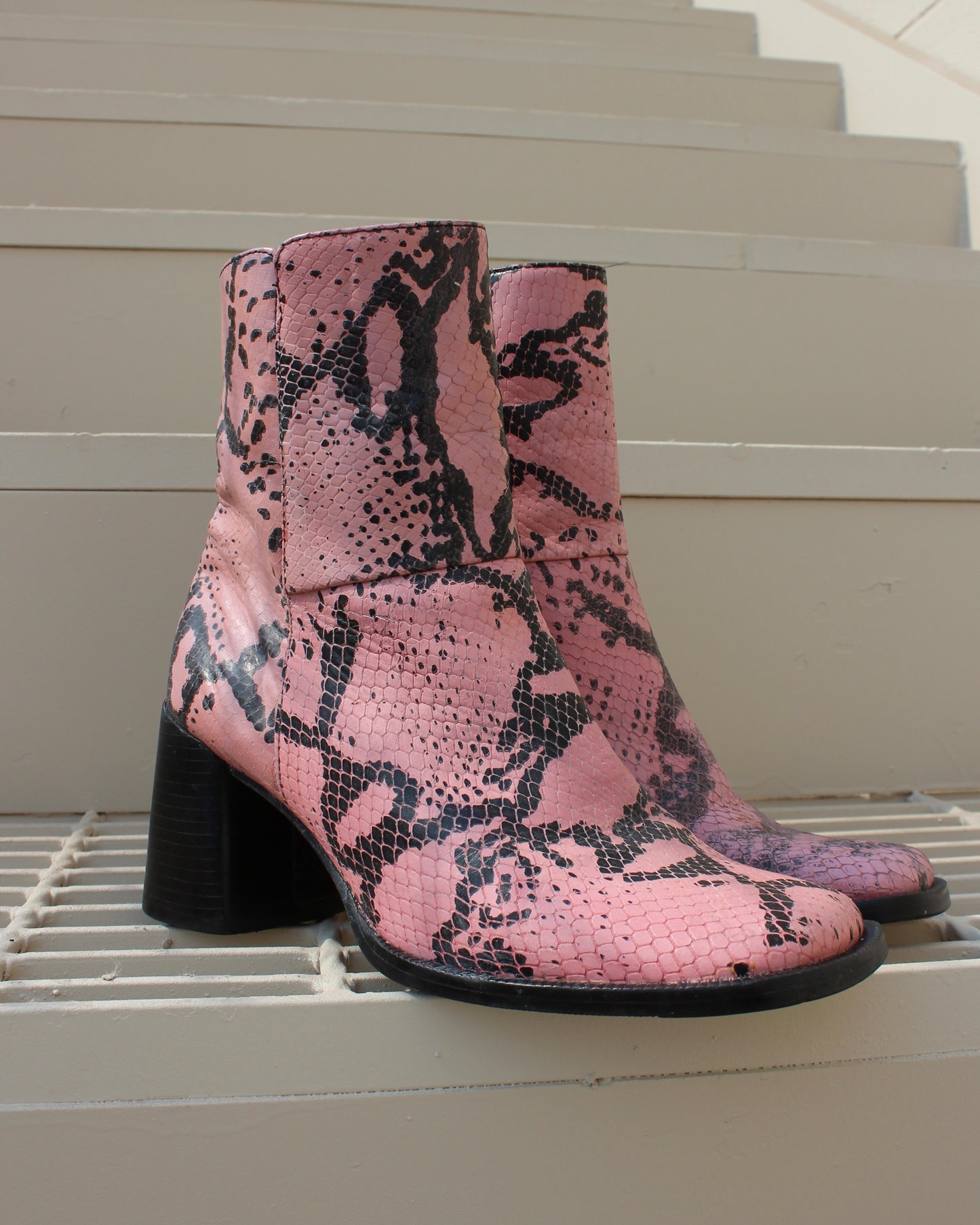 PINK SNAKE PRINT BOOTS