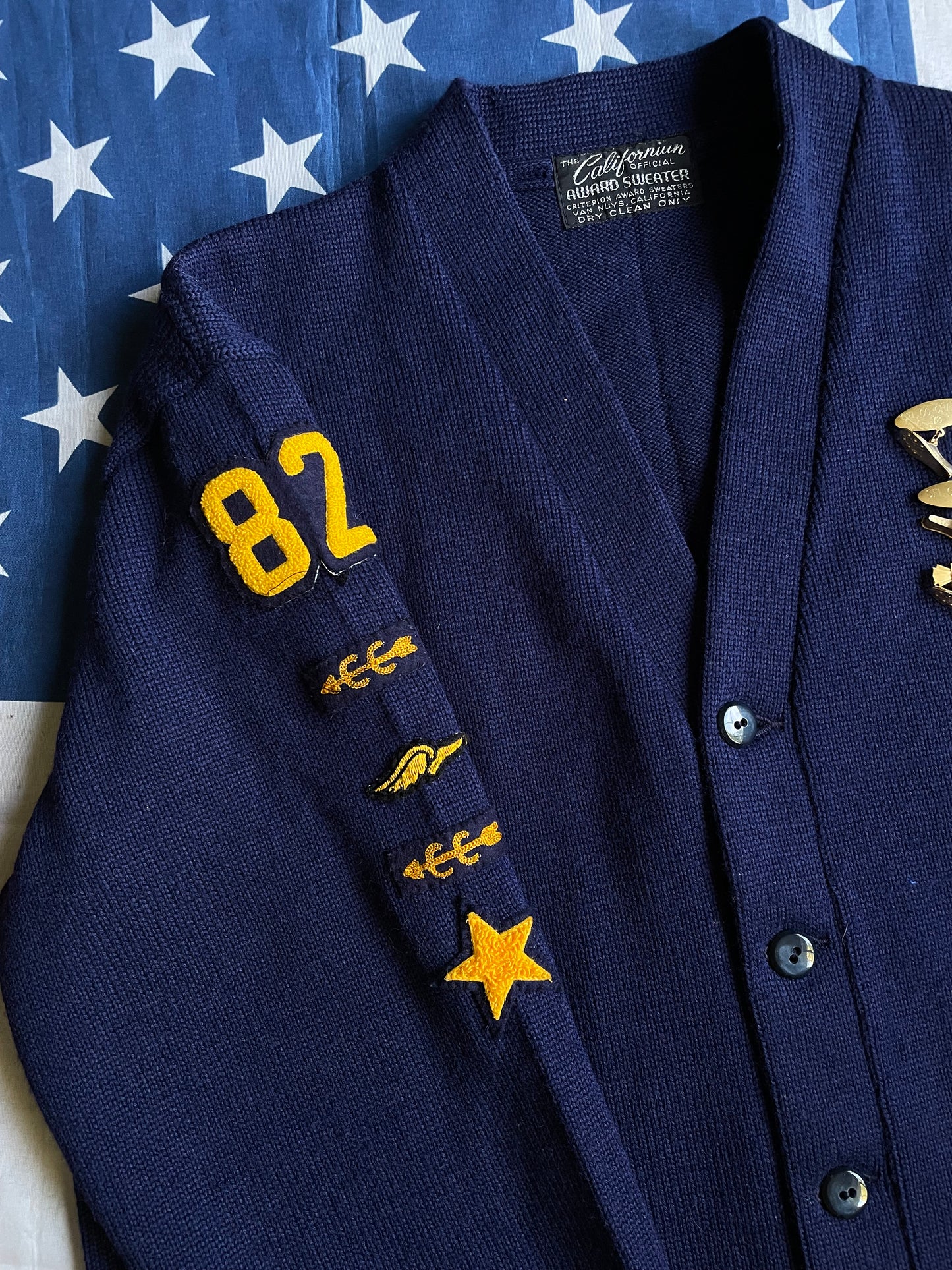 VINTAGE NAVY/YELLOW VARSITY CARDIGAN